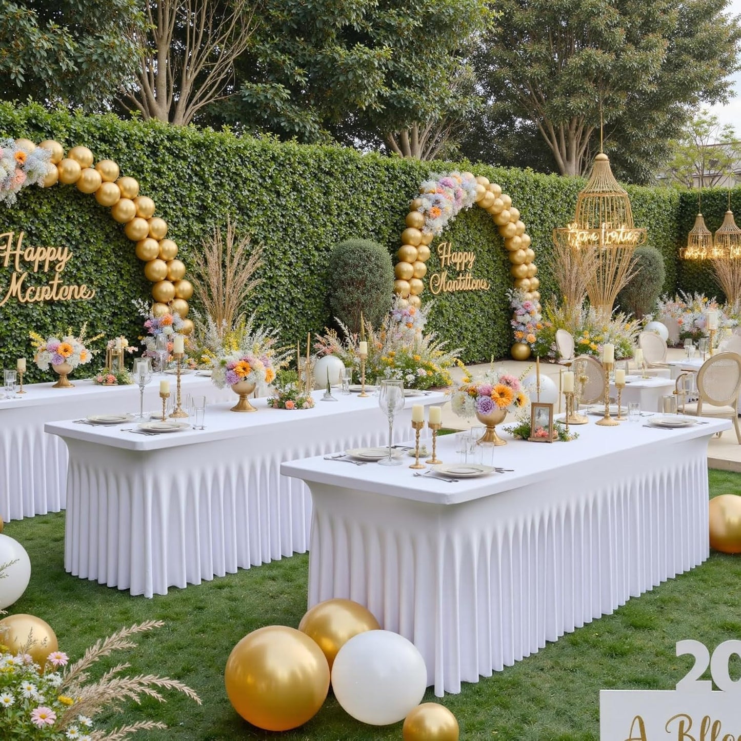 6 Pack Spandex White Table Clothes for 6 Foot Rectangle Tables, Wrinkle Free Stretch Table Cloths 6ft Fitted Tablecover Desk Skirt for Birthday Parties Wedding Banquet Baby Shower