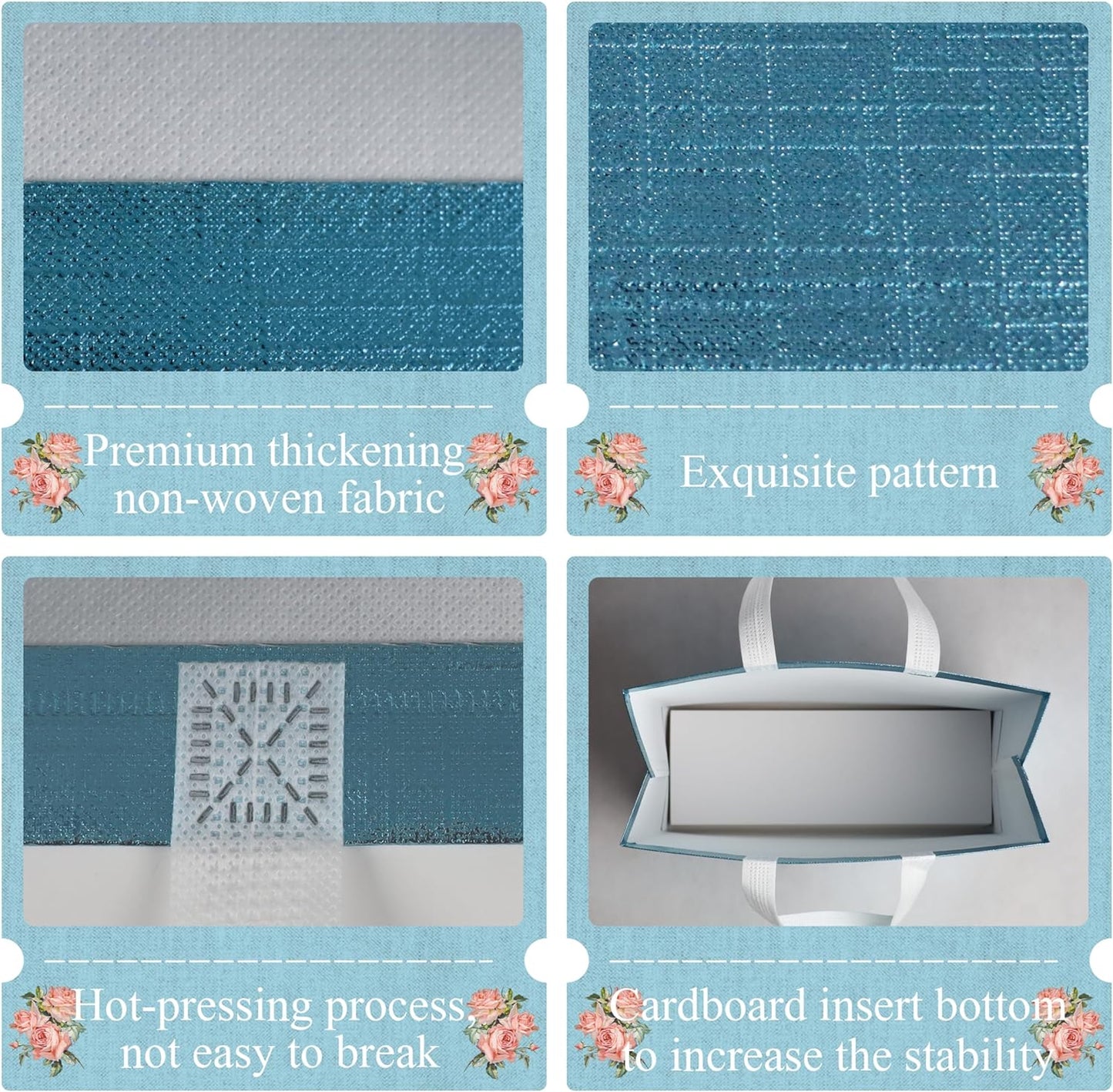 cabzymx 25 Pcs Blue Reusable Gift Bags with Metallic Design, Non-woven Gift Bag Bulk with Handles, Glossy Party Bags for Wrapping Gifts, Birthday, Wedding, Parties, Graduation-12.6x4.7x11 In