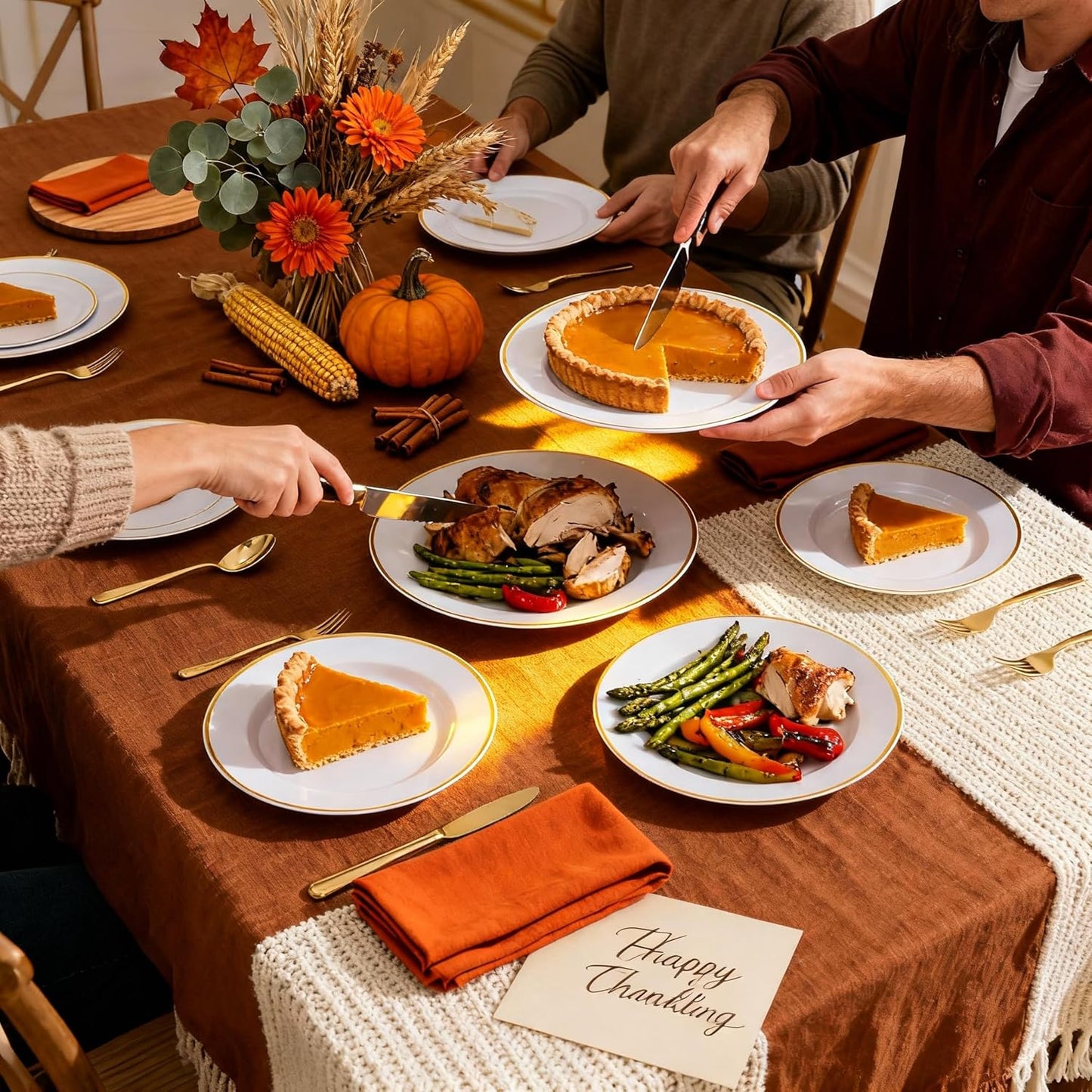 SUT 350 PCS Elegant White and Gold Disposable Dinnerware Set - Premium Dinner & Salad Plates, Cups, Napkins & Cutlery for 50 Guests - All-Inclusive Party Plastic Plates