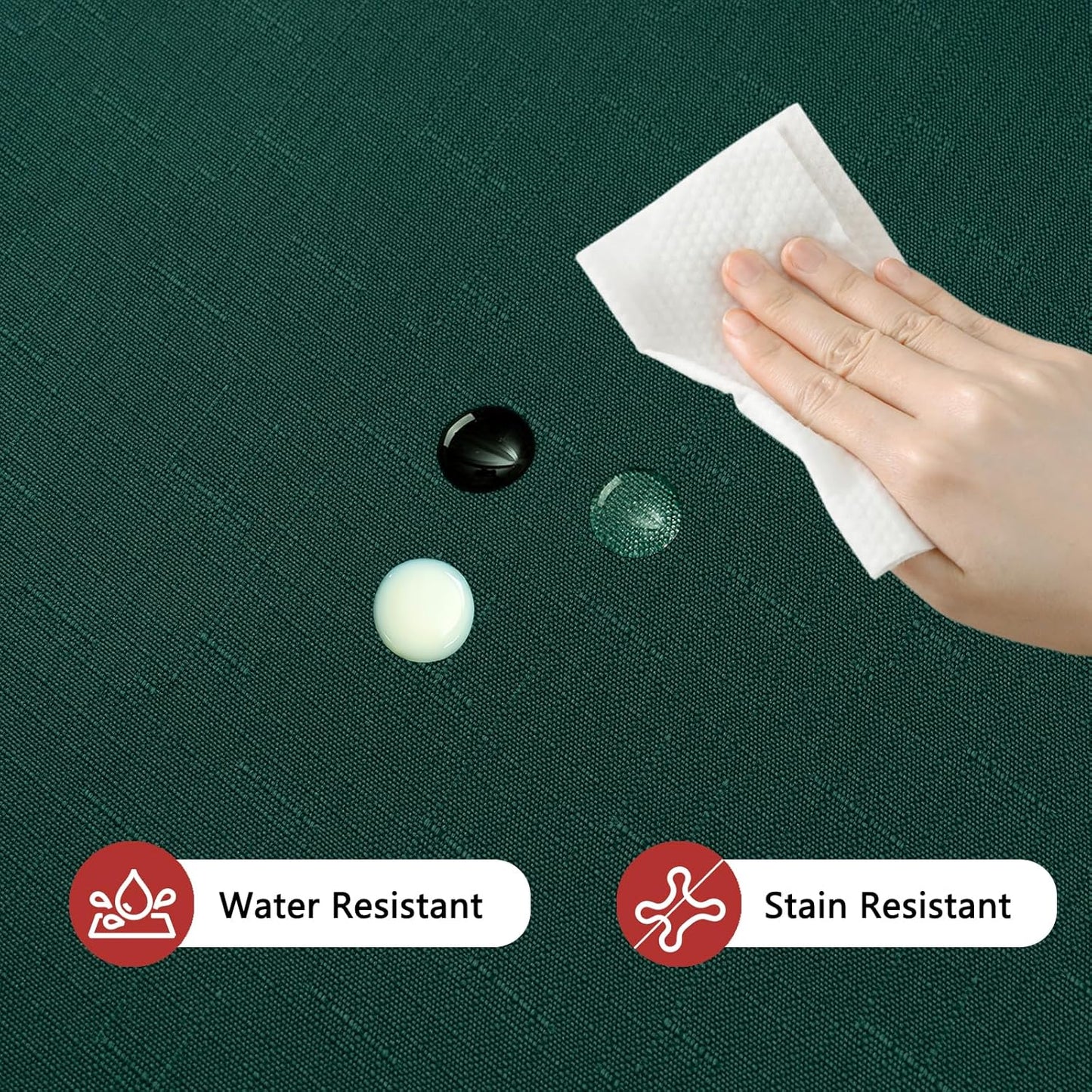 Fabric Christmas Rectangle Tablecloth, Faux Linen Textured Rectangular Table Cloth, Water Resistant & Washable for Dinig Party Holiday Decoration, Green, 60 x 102 Inch