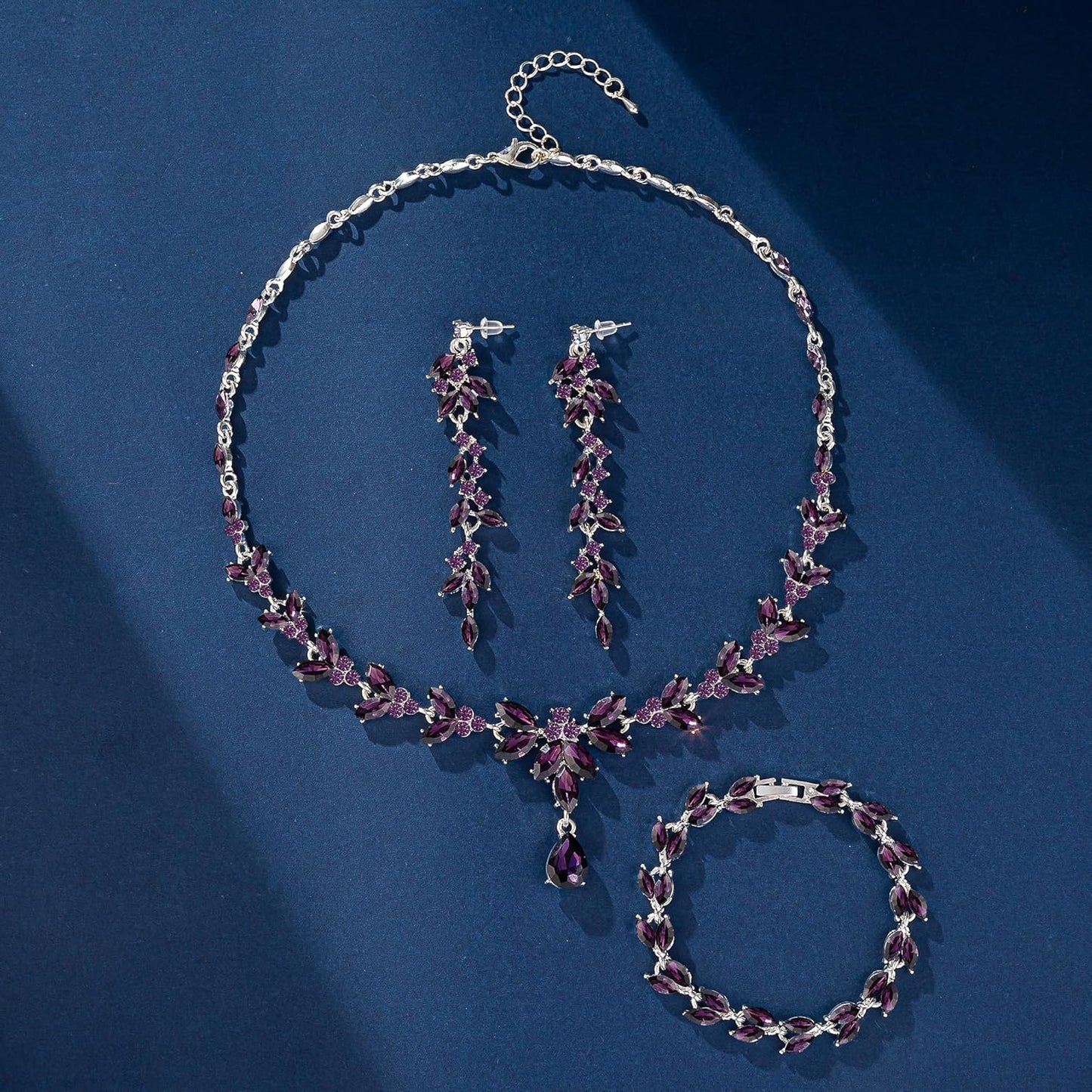 Wedding Jewelry Sets for Bride Bridesmaid Bridal Jewelry Set for Women Wedding Crystal Necklace Earrings Bracelet Set for Party Prom Jewelry