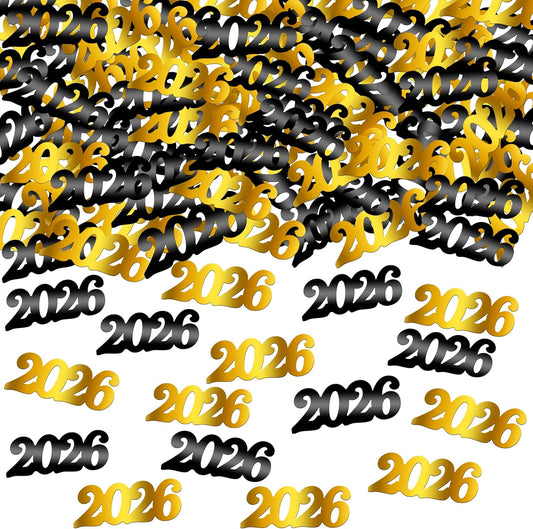 Katchon, Shiny Black and Gold 2026 New Year Confetti - Pack of 500 | Happy New Year Confetti Class of 2026 | New Year Table Decorations 2026 | Happy New Year Decorations 2026