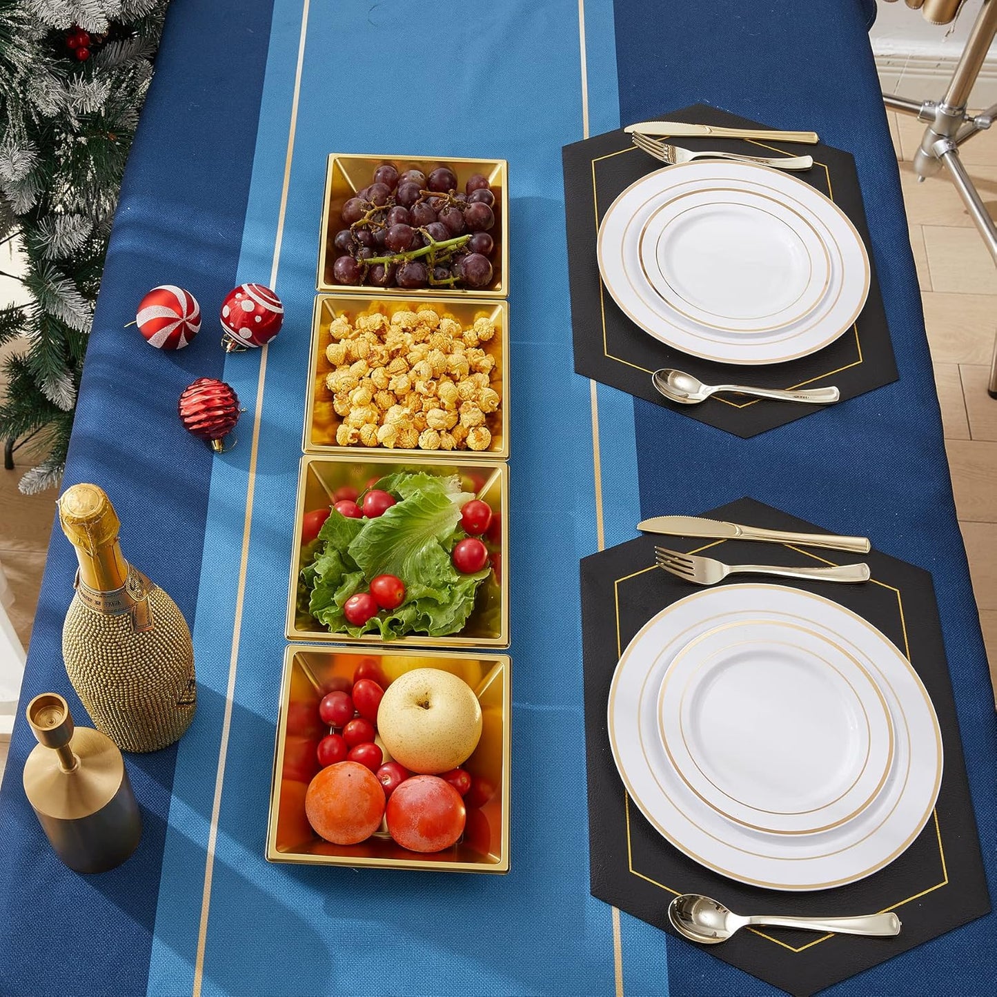 N9R 50 Count Gold Square Plastic Serving Bowls, 12 Oz Disposable Square Bowls for Candy Snake, Salad Bowl Perfect for Party Wedding Birthday