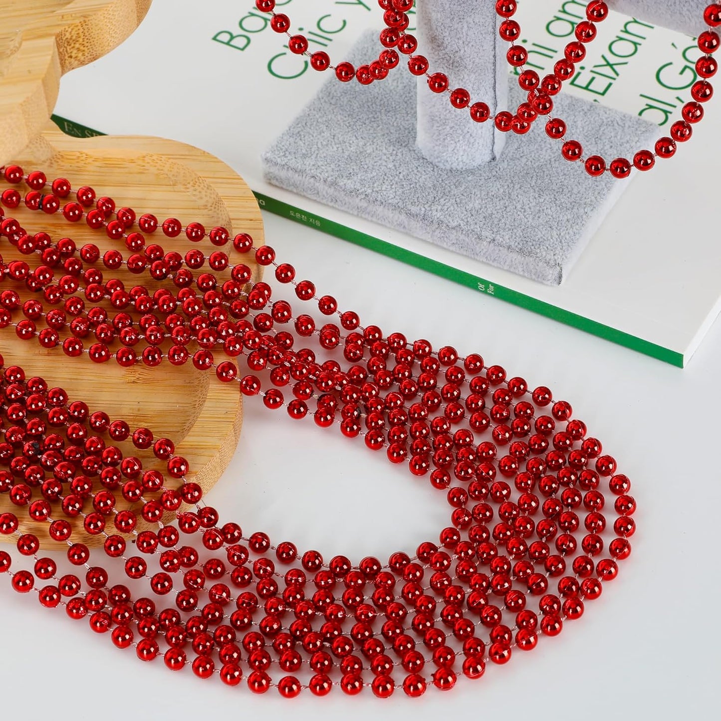 200 PCS Bead Necklace, 33 IN Red Mardi Gras Beads, Mardi Gras Party Costume Accessories, Parade Throws Beads Bulk for Christmas Pirate Wedding Baby Shower Party Supplies Decor