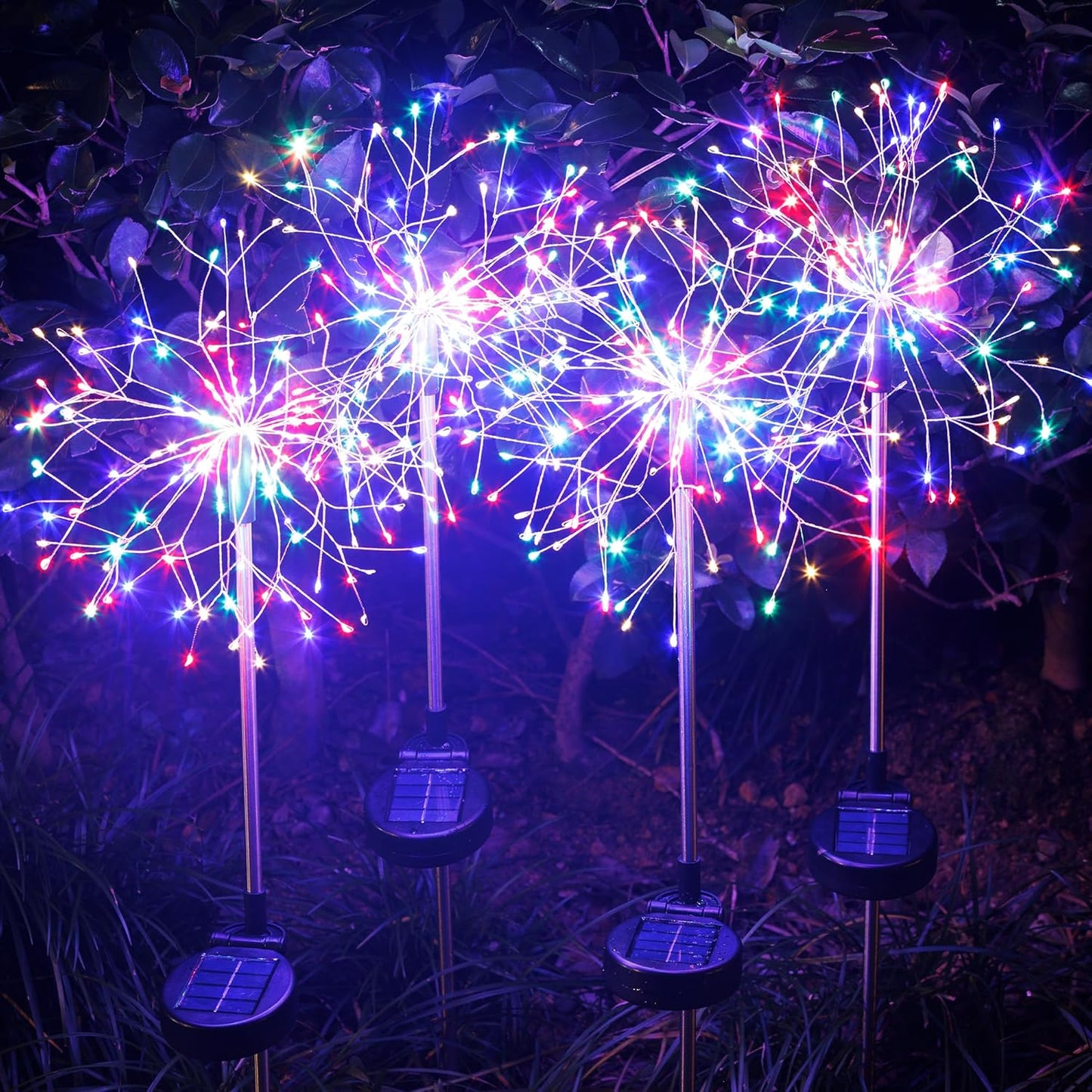 Solar Garden Lights Outdoor Yard Decorations, 4 Pack 150Leds Pathway Light, Fairy Firework Stake Lights for Garden, Patio, Pathway, Flowerbed Multicolor