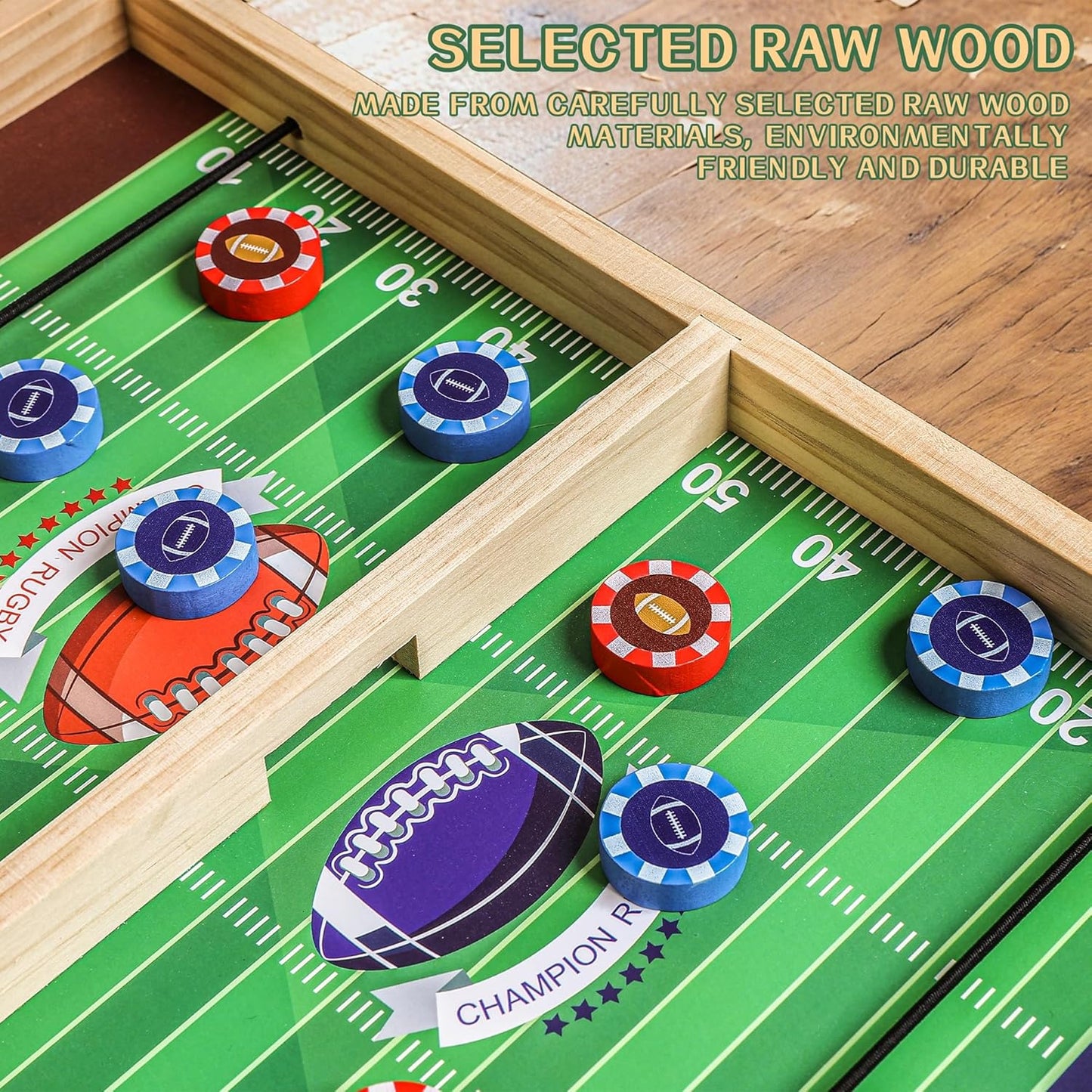 Rugby Fast Classic Slingshot Puck Game Wooden Air Hockey Board Games for Family Game Night or Friends Party,Table Games for Adults and Kids, Test Your Speed and Accuracy,2-Player（Large Size）