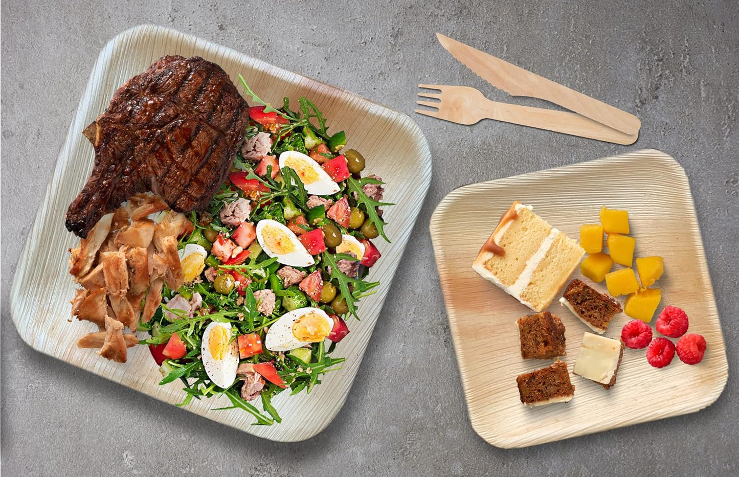 Raj Palm Leaf Plates [50-Pack] 10"x25 7"x25 Square Plates like Bamboo plates Disposable, Decorative Compostable Tableware for wedding, Lunch, Dinner, Birthday, Camping, Outdoor BBQ, Picnic