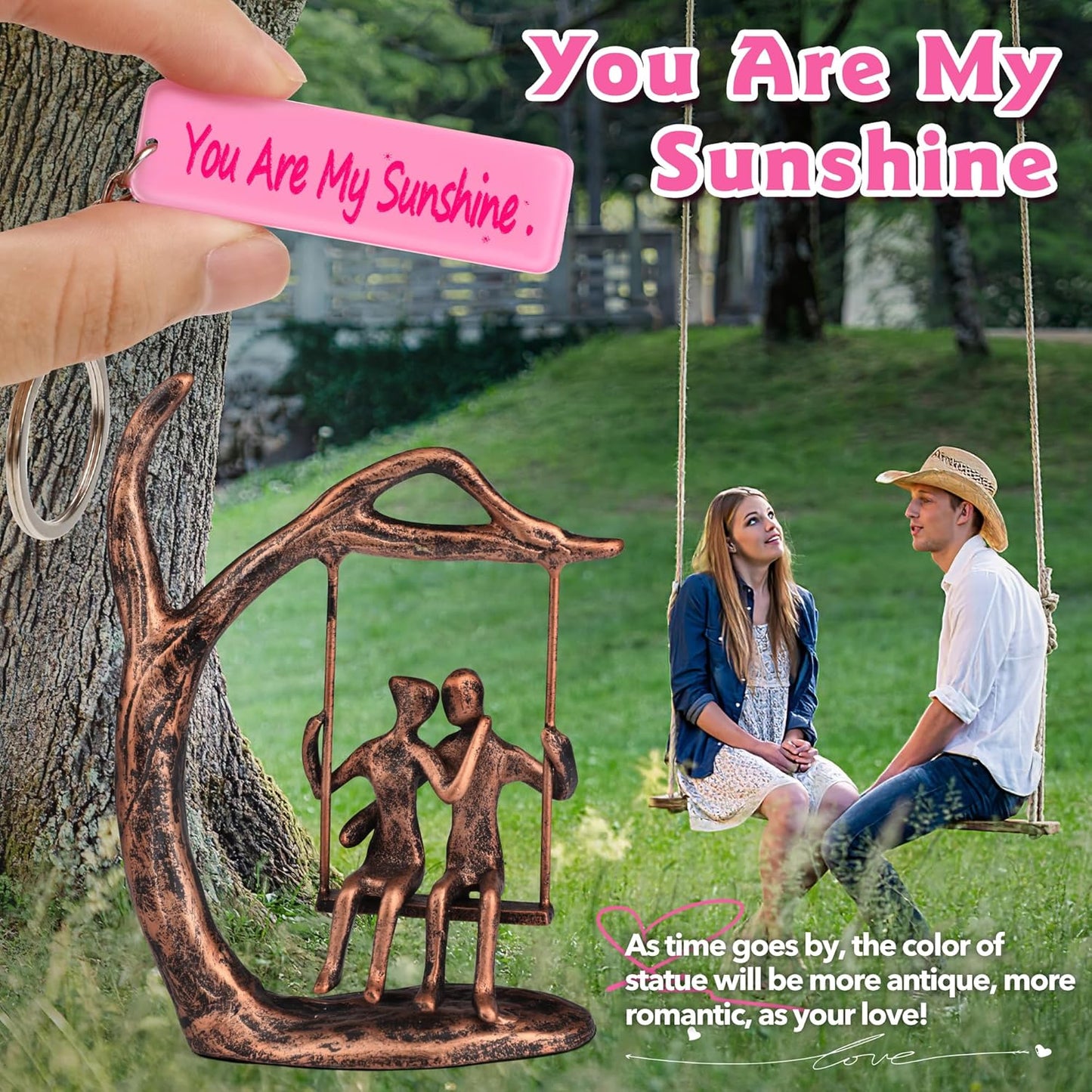 Anniversary Wedding Gifts for Couple/Her - Romantic Couple Statue in Love, Antique Bronze Metal Figurine Sweet Loving Together Iron Sculpture Decor, for Wife Husband Birthday Gifts