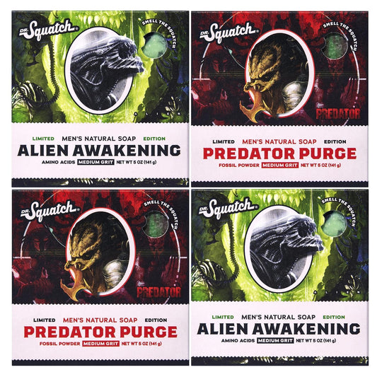 Dr. Squatch Alien & Predator Collection - Natural 4 Soap Gift Set - Cold Process Soap with No Harsh Chemicals - Alien Awakening & Predator Purge (4 Pack)