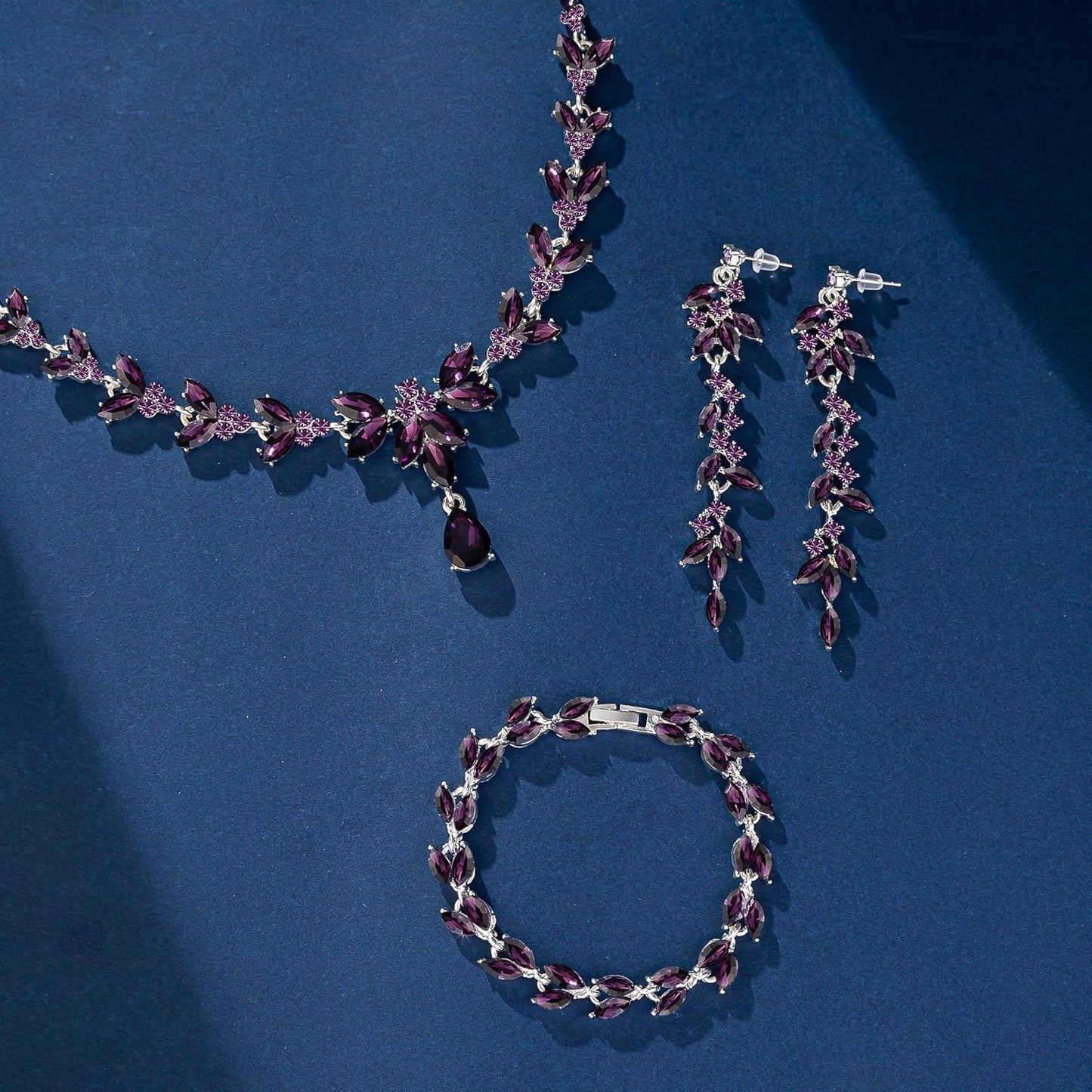 Wedding Jewelry Sets for Bride Bridesmaid Bridal Jewelry Set for Women Wedding Crystal Necklace Earrings Bracelet Set for Party Prom Jewelry