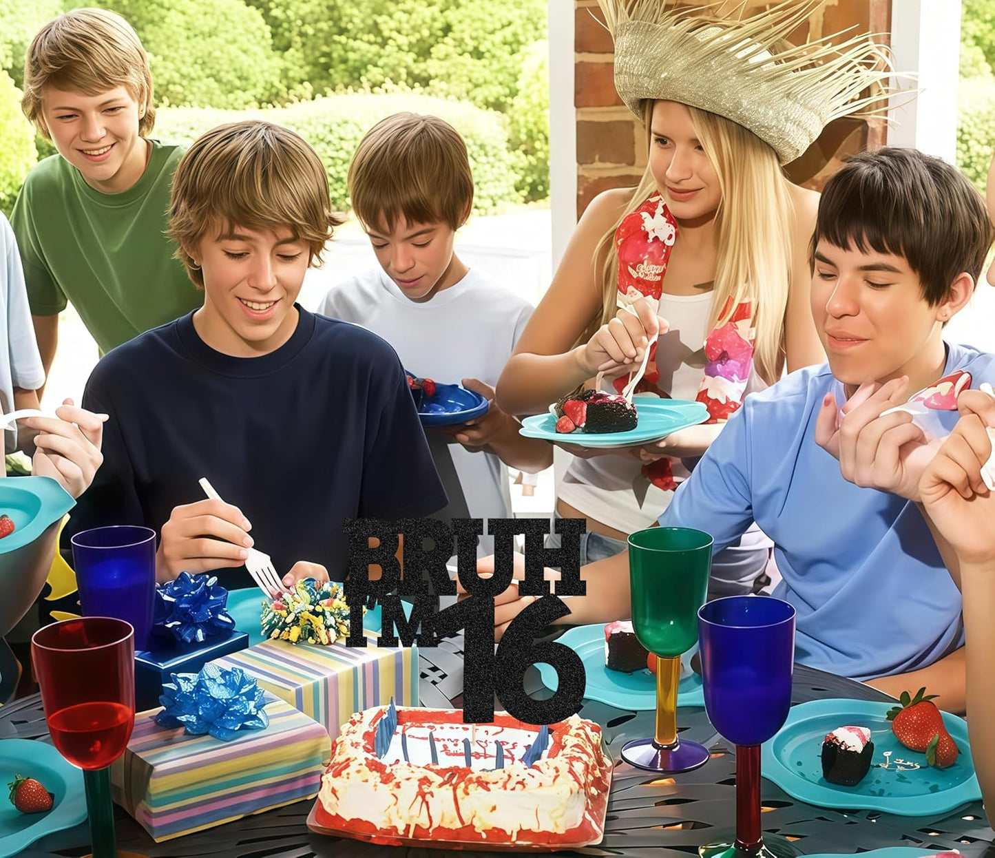 Bruh I'm 16 Cake Topper - Black Glitter Funny 16th Birthday Cake Decorations for Boys, Bro I'm 16/ Cheers to 16 Years Cake Decor for Brother Birthday Party Supplies Photo Booth Prop