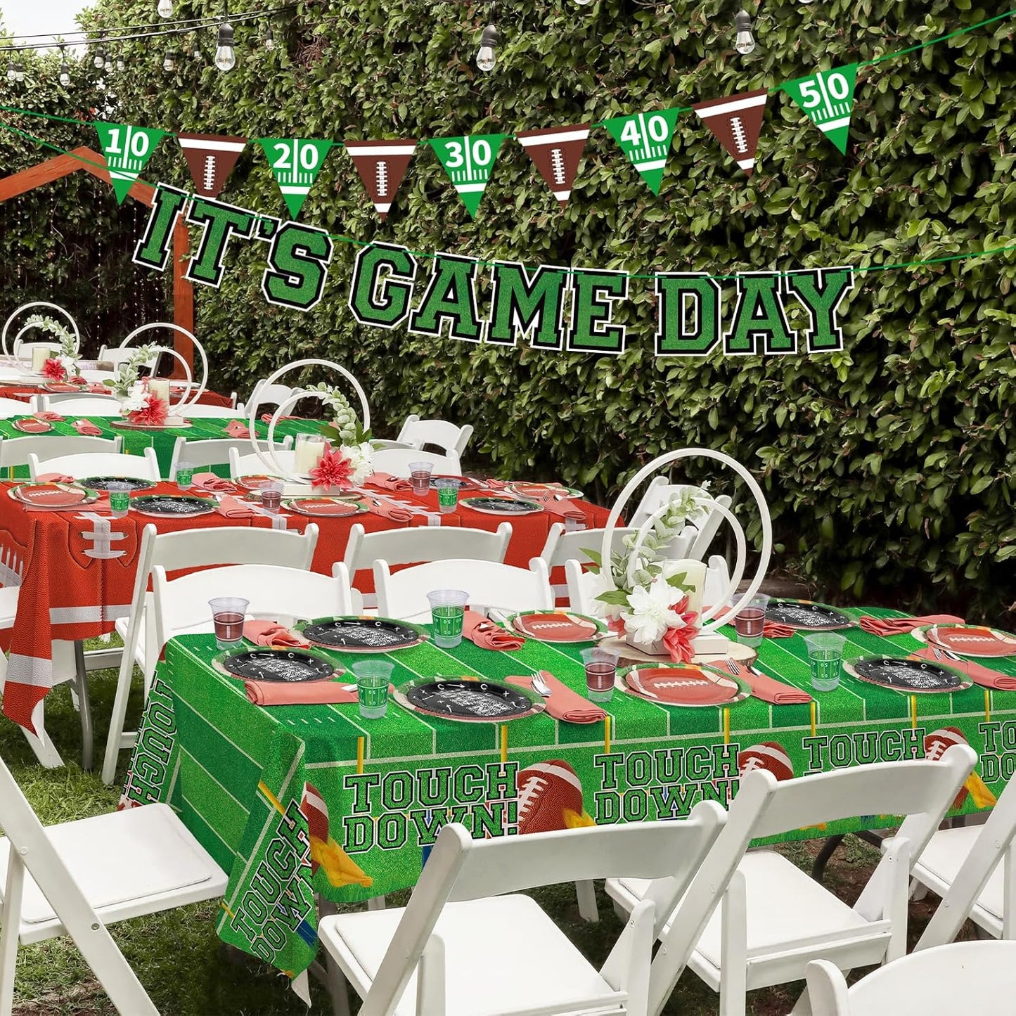 Football Party Decorations Kit for 24: Football Party Supplies Set with Plates, Dessert Plates, Napkins, Cups, Banner & Touchdown Tablecloth - for Football Tailgate Party Decorations
