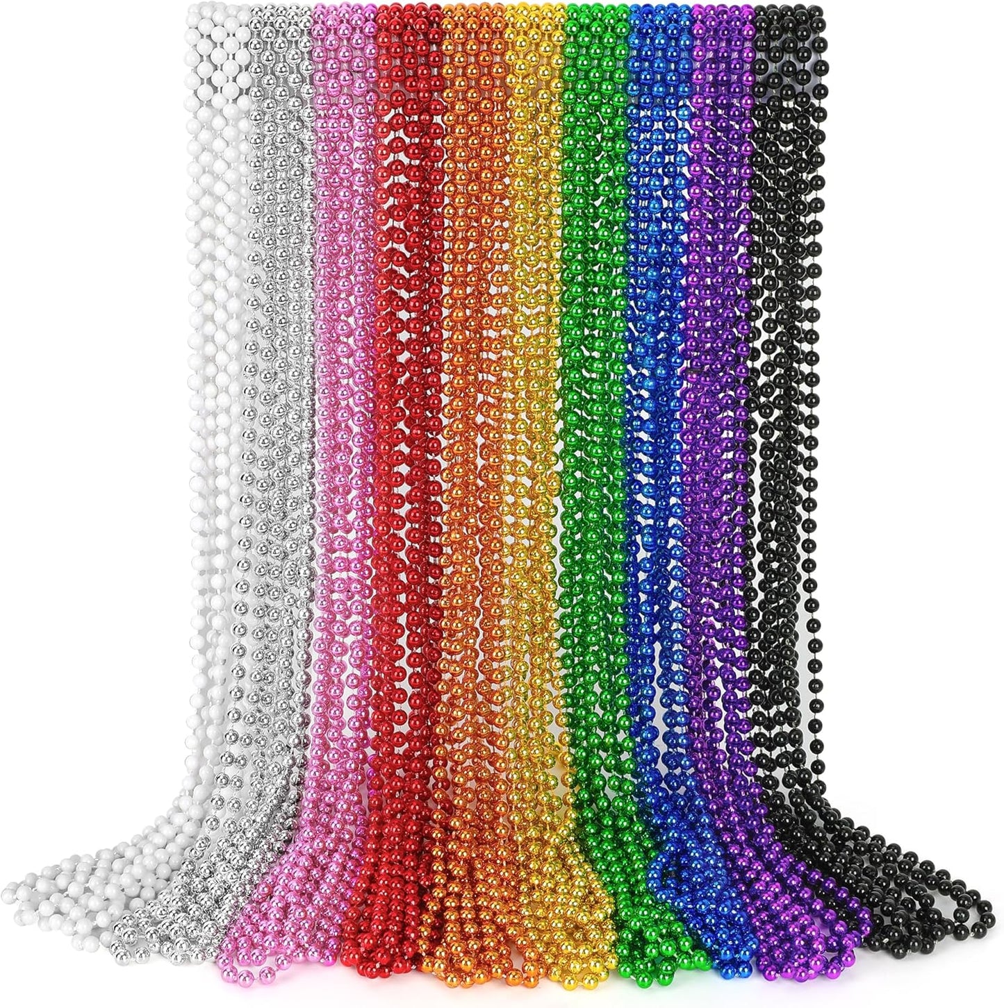 30PCS Mardi Gras Beads, Metallic 10 Kinds Beaded Necklace Party Favors, 33" Colorful Mardi Gras Necklace Bulk Stuff, Festival Parade Throw Accessories for Wedding Birthday Celebrations Decorations
