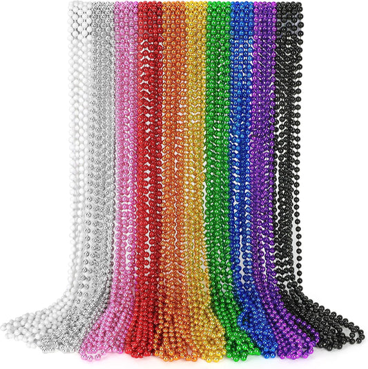 30PCS Mardi Gras Beads, Metallic 10 Kinds Beaded Necklace Party Favors, 33" Colorful Mardi Gras Necklace Bulk Stuff, Festival Parade Throw Accessories for Wedding Birthday Celebrations Decorations