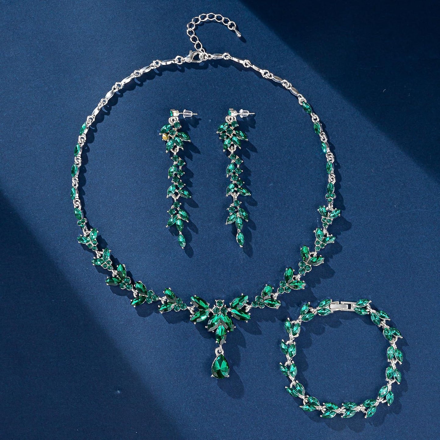 Wedding Jewelry Sets for Bride Bridesmaid Bridal Jewelry Set for Women Wedding Crystal Necklace Earrings Bracelet Set for Party Prom Jewelry