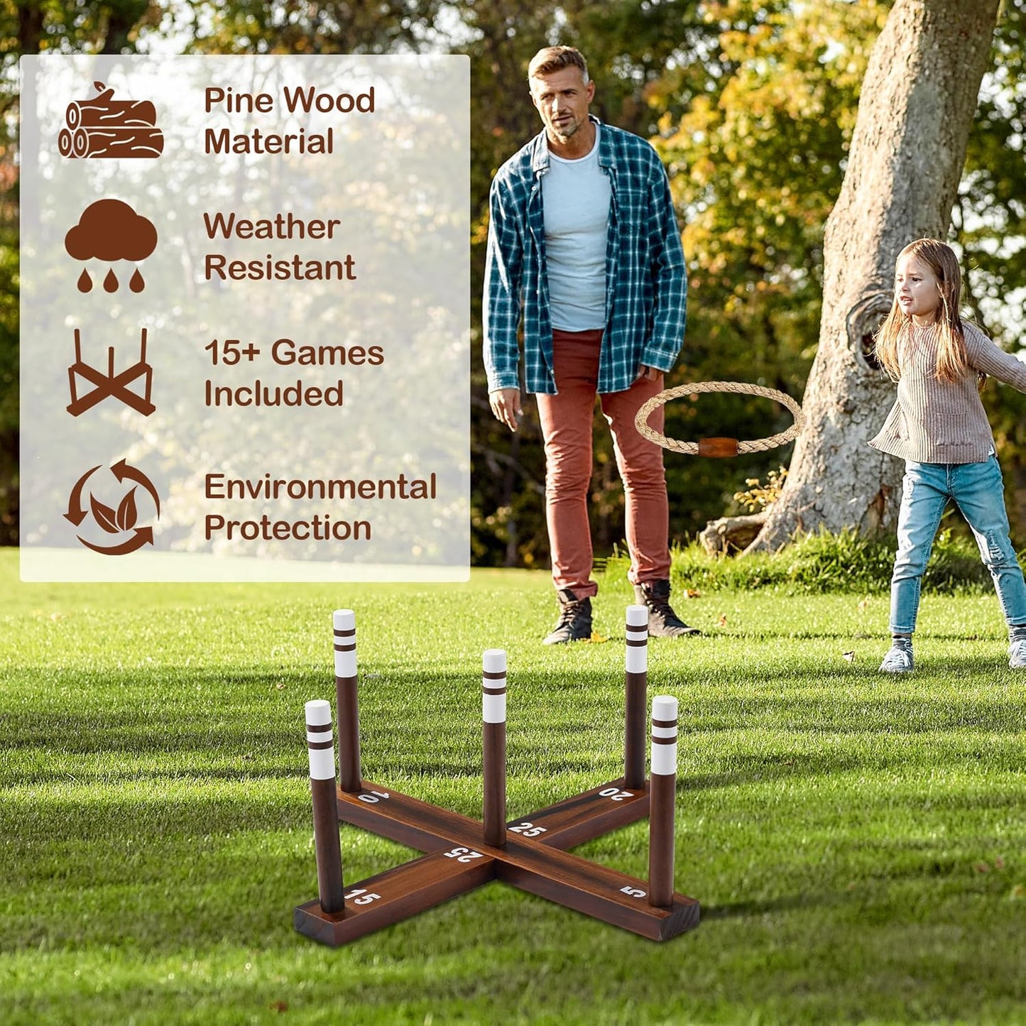 Ring Toss Game, Outdoor Games for Family and Adults with 6/10 Rope Rings & Carrying Bag, Backyard Games, Beach Toys, Lawn Games