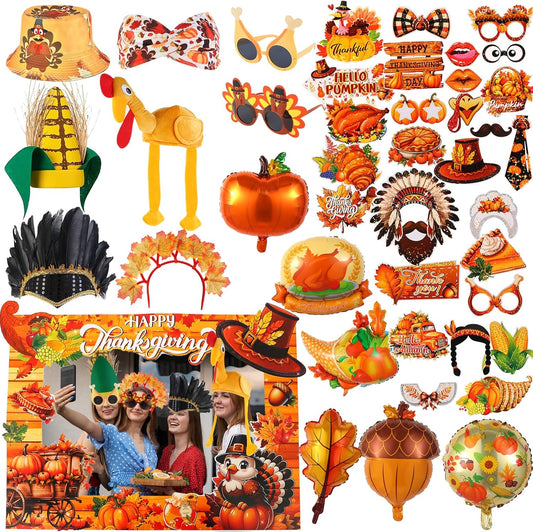 Thanksgiving Day Photo Booth Props, Fall Photobooth Props, Autumn Props, Friendsgiving Party Supplies, Funny Corn Hat, Turkey Hats, Headwear, Funny Turkey Glasses for Autumn Party Favors