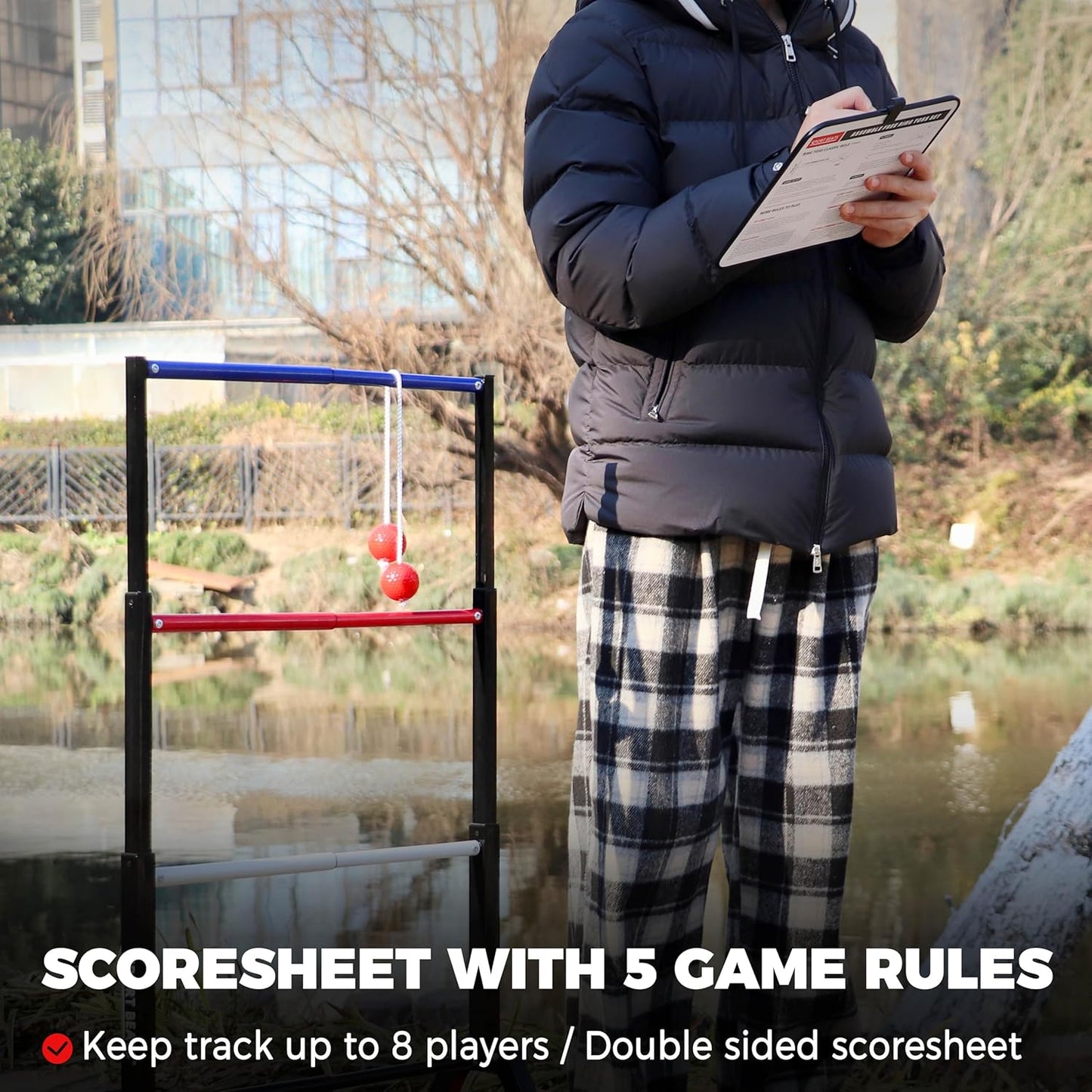 Metal Ladder Ball Set Assembly Free Portable Ladder Toss for Yard Outdoor Games - Includes Carrying Case, 6 Bolas and Scoreboard