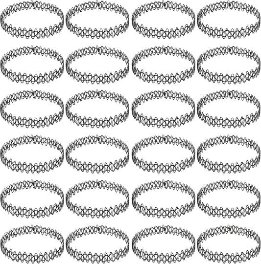 BodyJ4You 24PC Tattoo Choker Necklace - 90s Choker Necklaces Y2K Fashion Trendy Vintage - Daisy Flower Charm Colorful Rainbow Black Goth Pendant - Stretchy Elastic Necklace Summer Gift Set