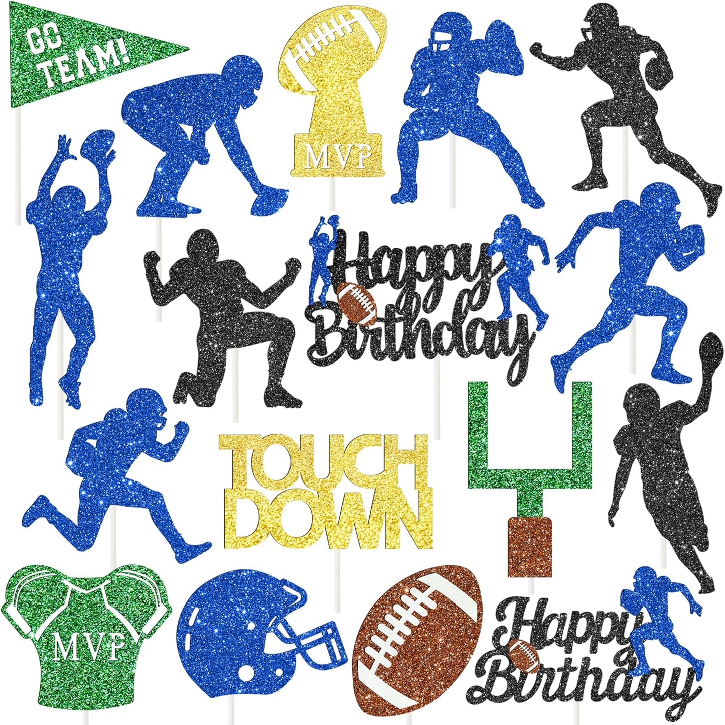 24pcs Glitter Football Party Cupcake Toppers Football Birthday Party Decorations Rugby Cake Cupcake Decor for Footballs Player Birthday Party Sport Game Day Baby Shower Supplies
