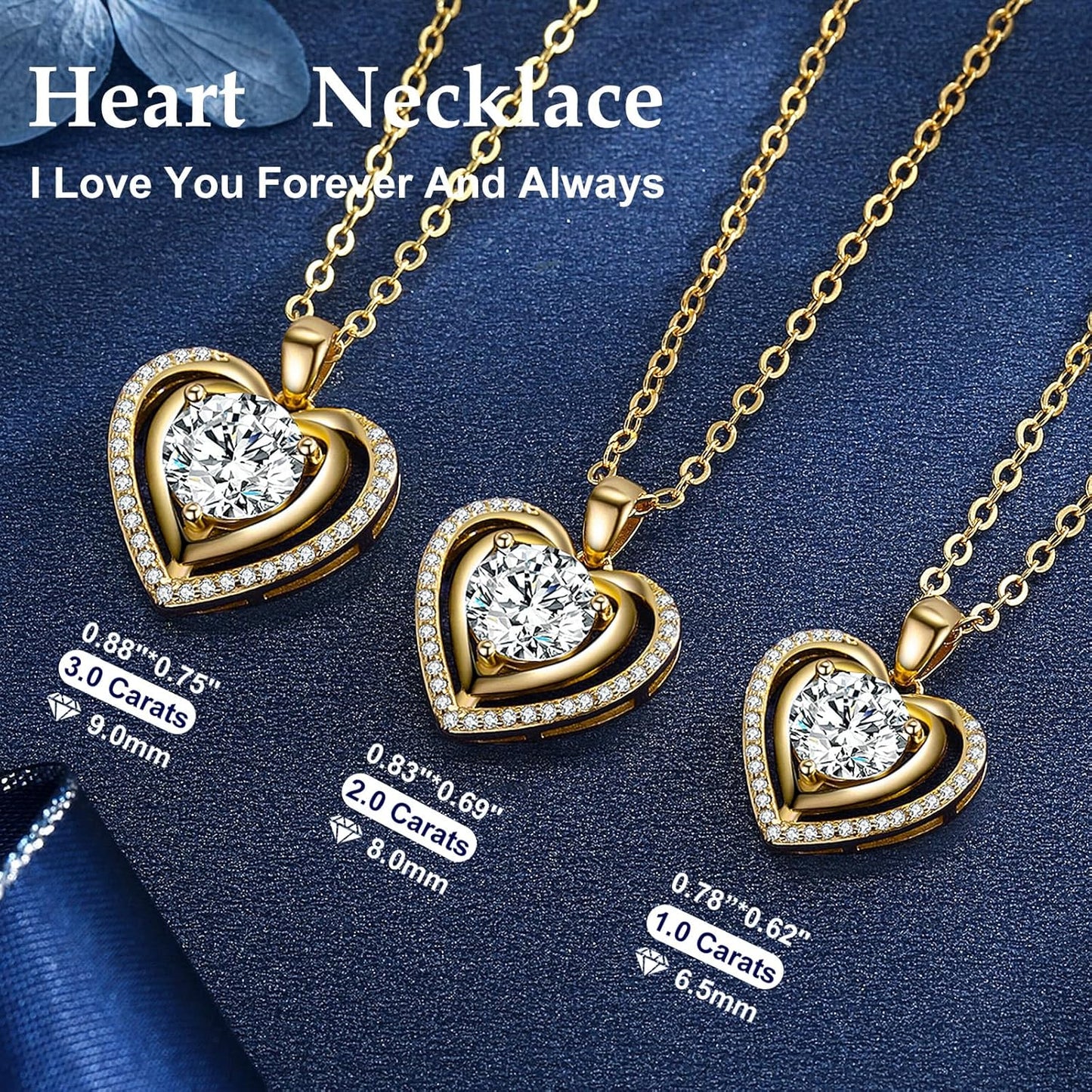 Heart Pendant Gold Necklace for Women Moissanite Lab-Created Gem I Love You Wedding Anniversary Birthday Christmas Valentine Engagements Mothers Day Jewelry for Wife Her Girlfriend Mom Daughter