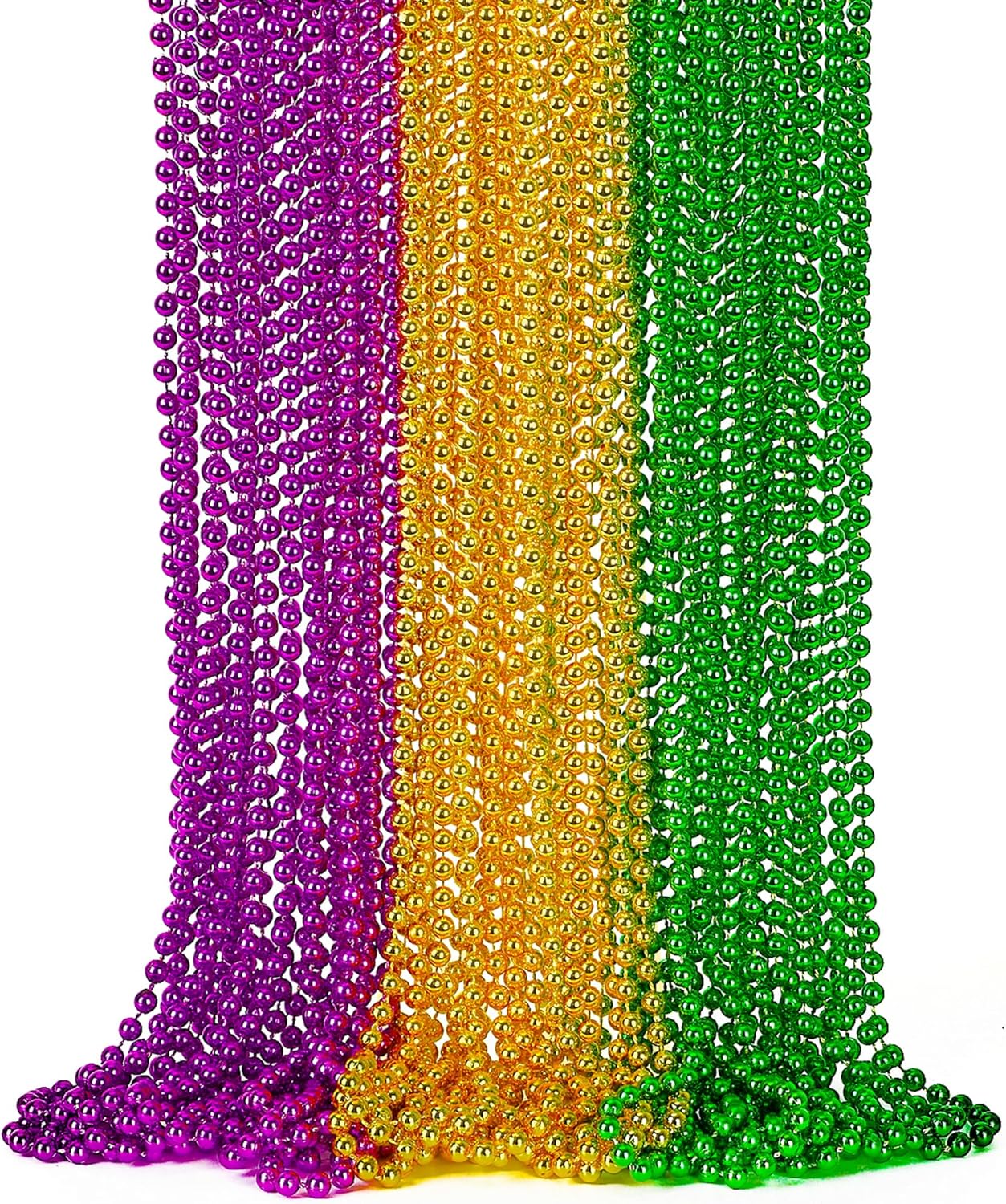 24PCS Mardi Gras Accessories, Mardi Gras Green Purple Gold Metallic Beads Necklaces Accessories Bulk, Mardi Gras Beads Necklace Costumes Women Men Kids for Parade Throws Party Decor Favor Supplies