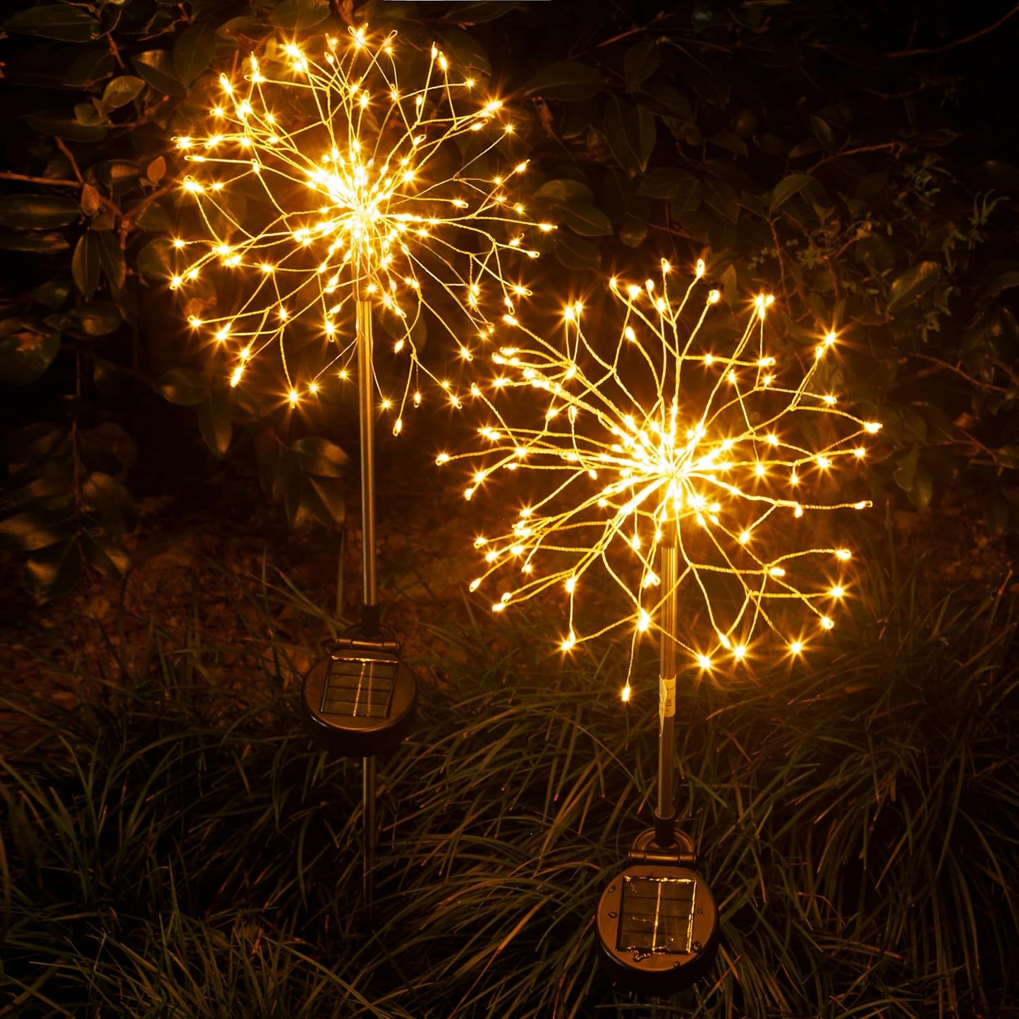 Solar Garden Lights Outdoor Yard Decorations, 2 Pack 150Leds Pathway Lights Stake, Fairy Firework Light for Garden, Patio, Pathway, Flowerbed Gold Color