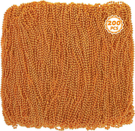 Beaded Necklace, 200 PCS 33" Orange Mardi Gras Beads, Mardi Gras Accessories, Costume Bead Necklace Bulk, Party Parade Beads for Pirate Wedding Birthday Baby Shower Halloween Party Supplies