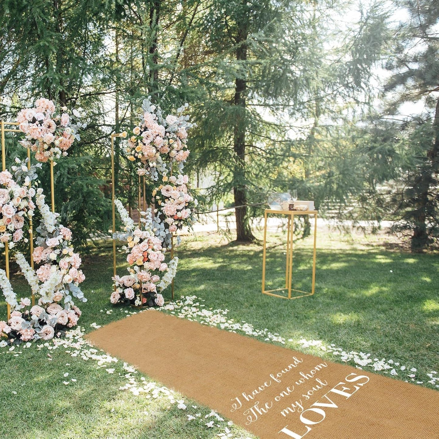 Tudomro 40 Inch x 15 Ft Extra Long Natural Burlap Wedding Aisle Runner Outdoor Jute Burlap Aisle Runner for Wedding Ceremony Rustic Indoor Carpet for Walkway (Love Style)