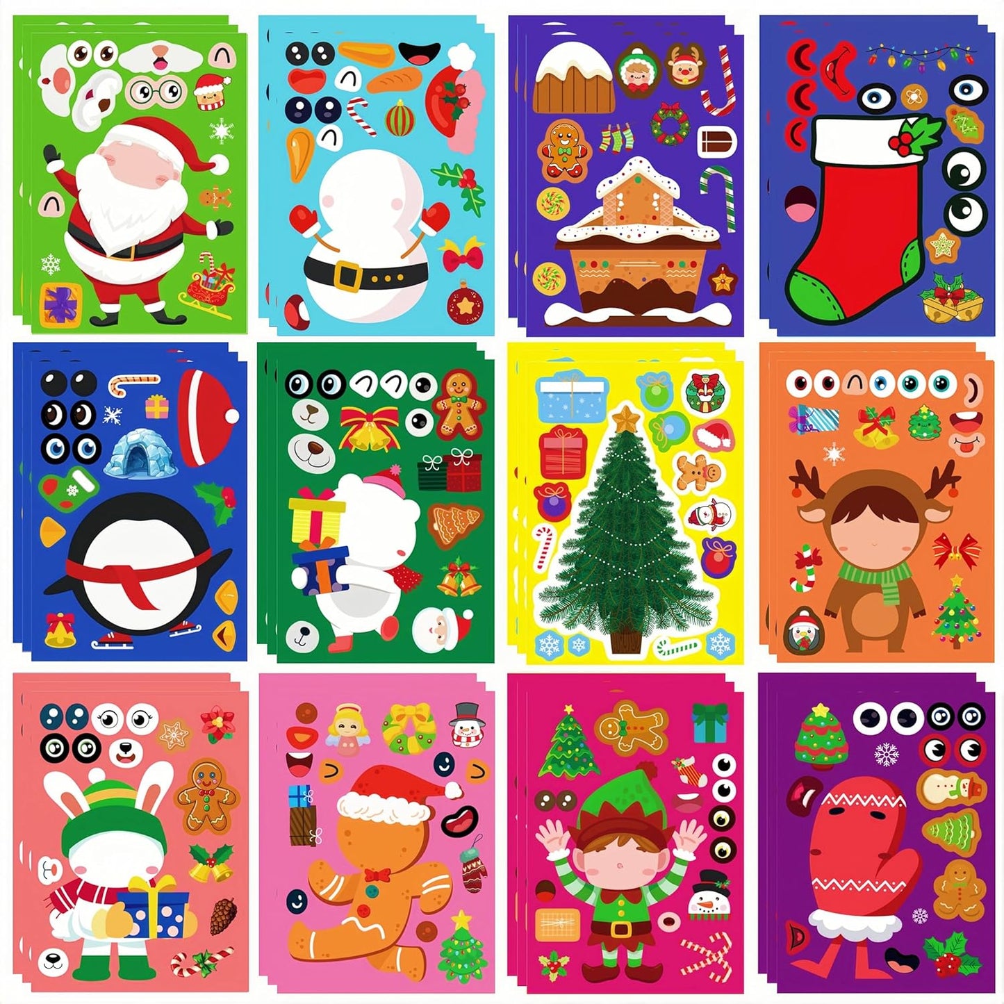 36 Sheets Christmas Stickers for Kids Christmas Crafts Party Favors for Kids,Make Your Own Stickers Party Activity Games Supplies Classroom Gifts Decorations