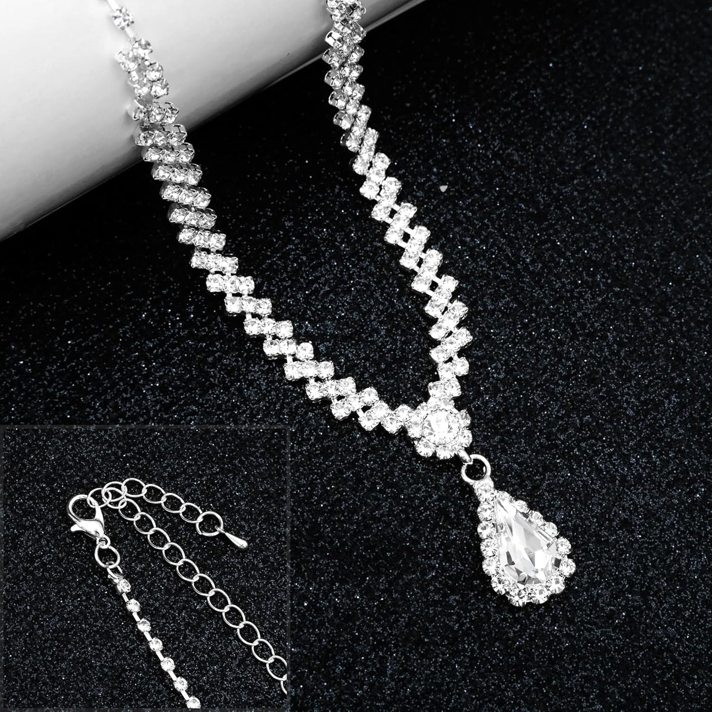 HONGLU Elegant Crystal Necklace Earrings Bracelets Set Silver Bridal Wedding Jewelry Sets Bride Bridesmaids Prom Formal Costume Accessories for Women