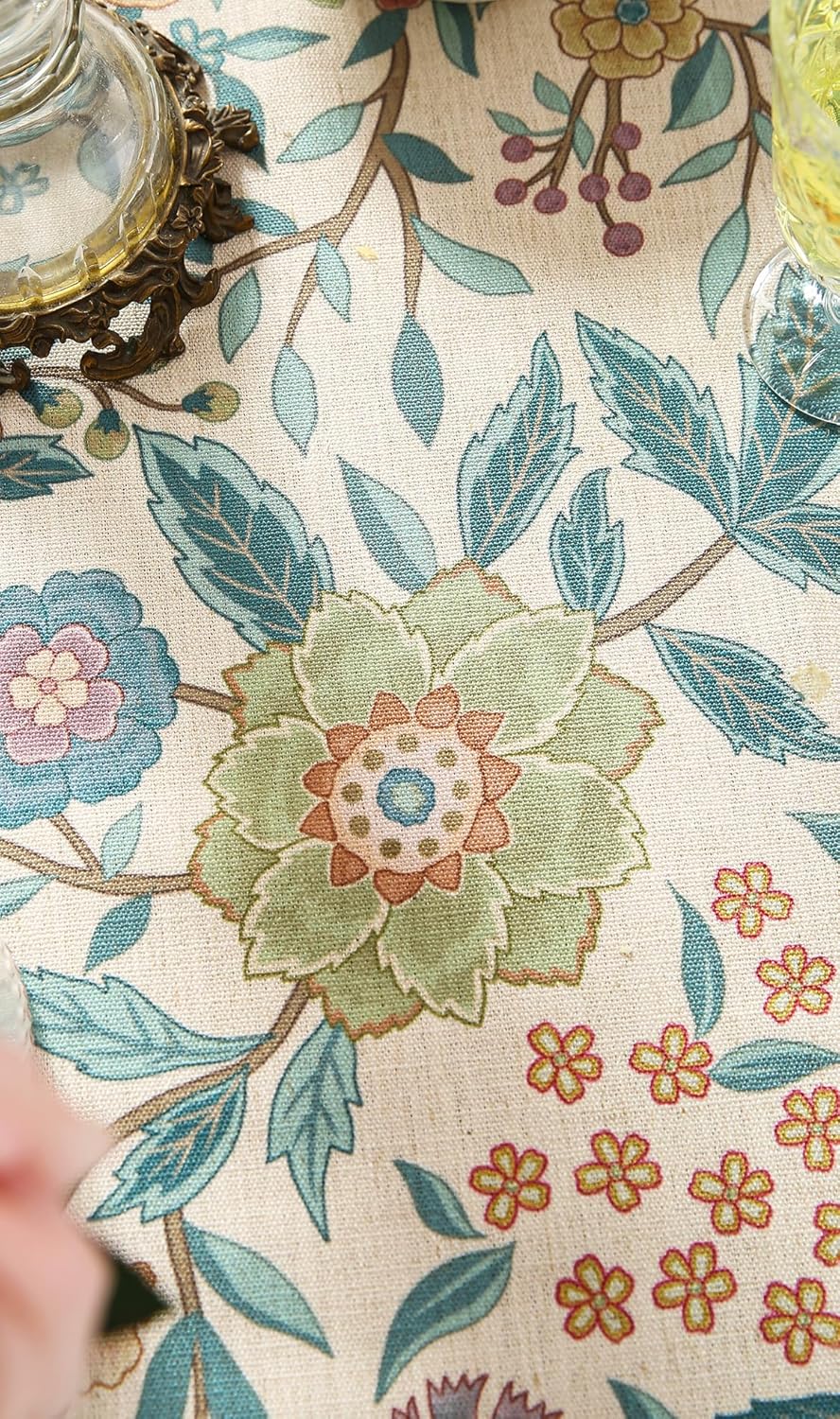 Designer Vintage Linen Long Rectangle Tablecloth,William Morris Floral Colorful Pattern Table Cloth,Decor Table Cover for Kitchen,Dining,Thanksgiving,Christmas,63"*94"-Flowershadow a