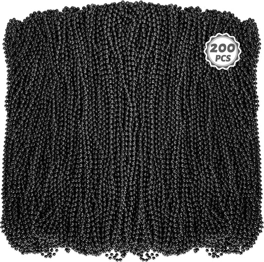 200PCS Beaded Necklace, 33" Mardi Gras Beads, Black Bead Necklace, Mardi Gras Accessories Throw Beads Bulk Party Favors Supplies Decorations for Parade Event Festival Christmas Pirate