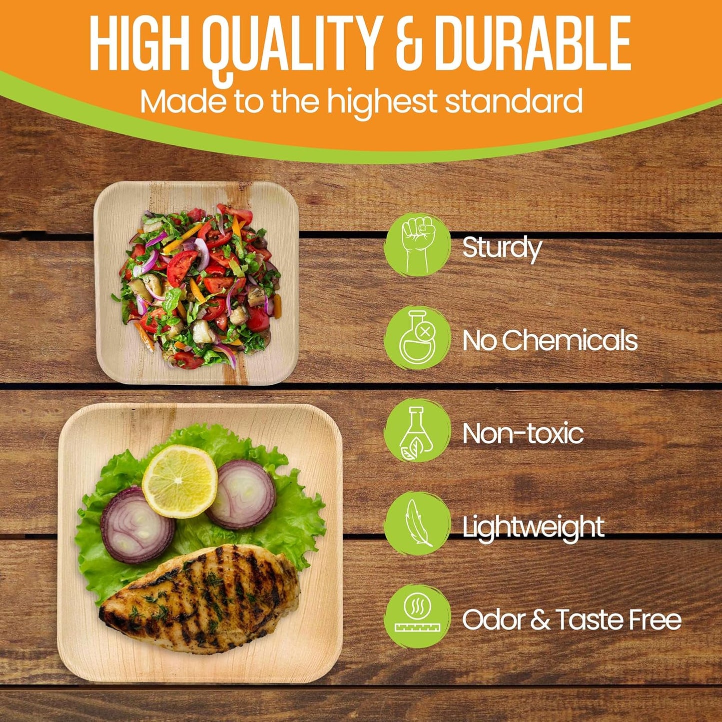 Raj Palm Leaf Plates Bulk [50-Pack] 10" & 7" Square Plates (3 CASES - 150 PACK) like Bamboo plates Disposable, Strong, Decorative Compostable Tableware for weddings, Lunch, Dinners etc