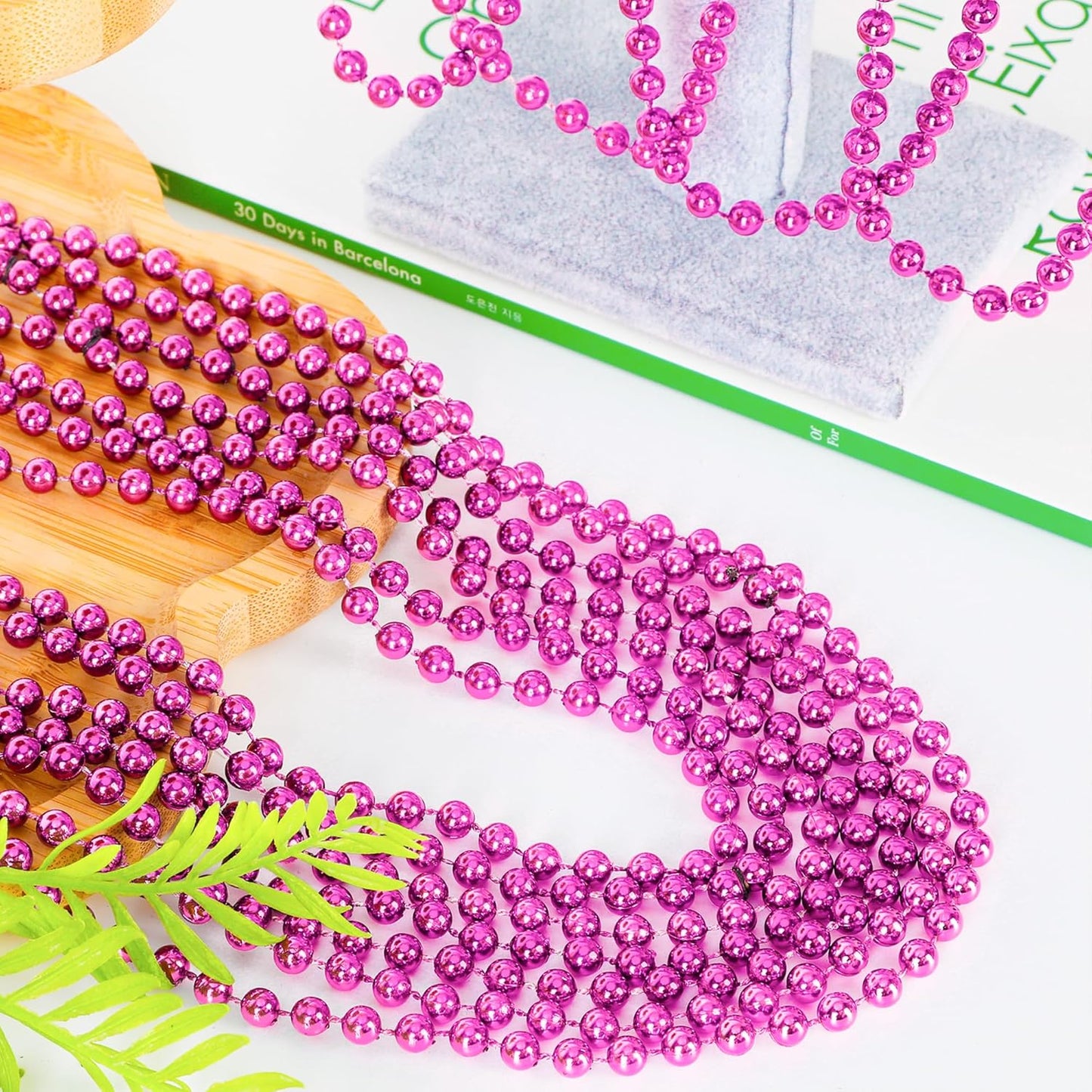 30PCS Bead Necklace, 33" Breast Cancer Awareness Accessories Bead Necklaces Bulk, Mardi Gras Beads Necklace, Festival Parade Throw Accessories for Wedding Birthday Gender Reveal Party Events Supplies