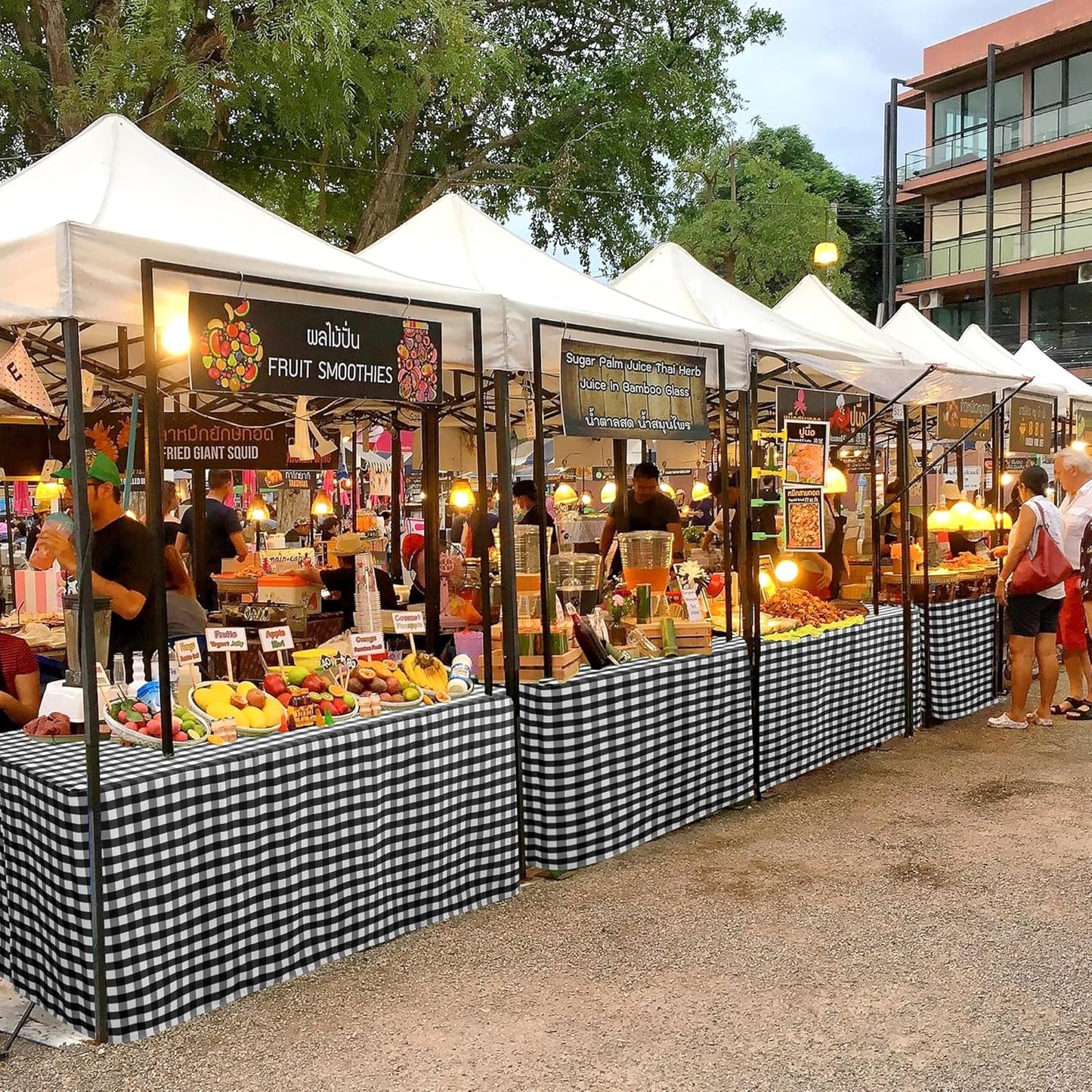 HolidayIdeas Checkered Fitted Table Covers for 8 Foot Tables - 96 x 30 Inch - 2 Pack Rectangle Table Clothes Buffalo Plaid Table Cover for Folding Table, Parties, Picnic, Trade Show (Black and White)