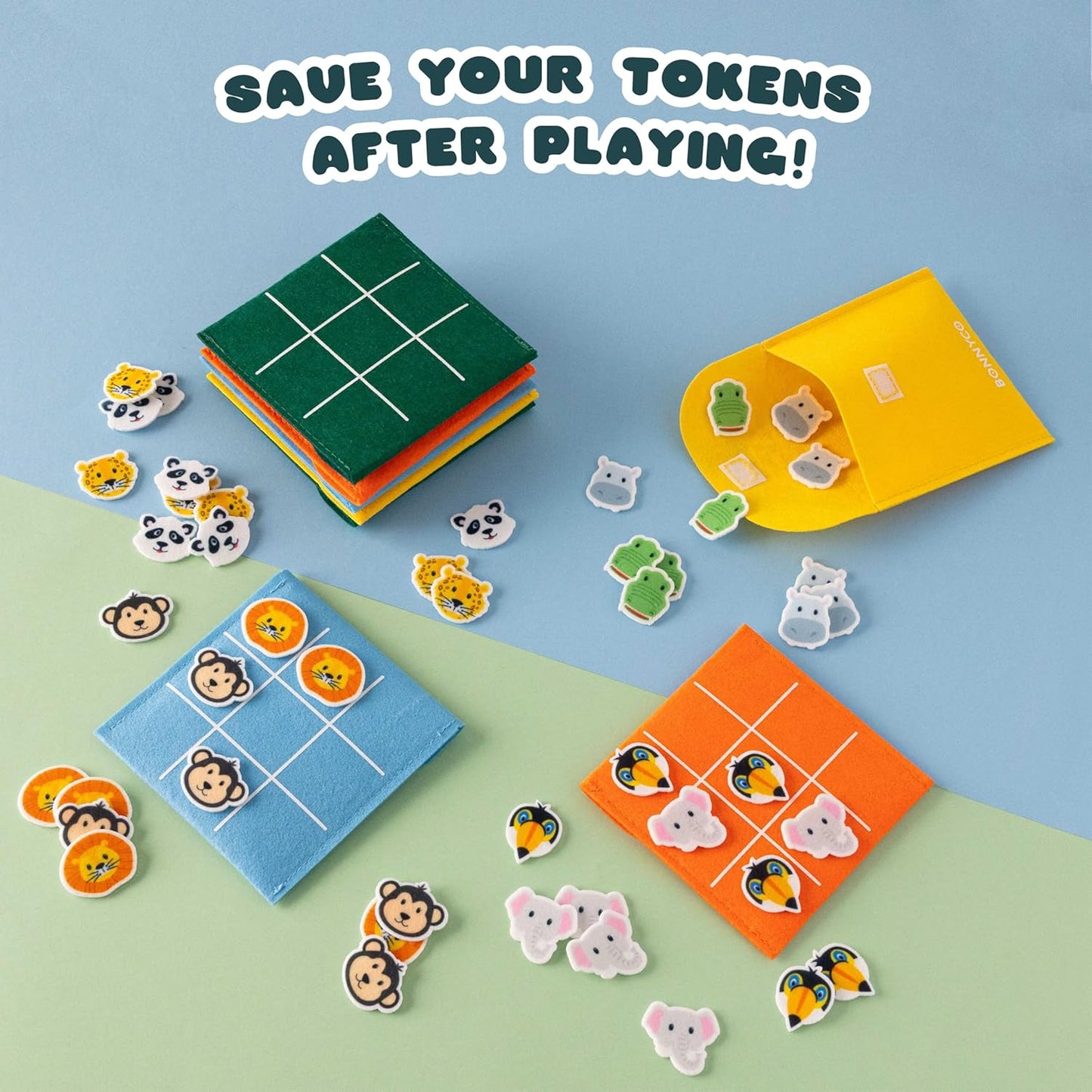 BONNYCO Tic Tac Toe Game Pack 16 Jungle Animals Kids Party Favors. Safari Goodie Bags Stuffers for Kids 3-5 4-8, Goody Bag Stuffers Pinata. Return Gifts for Birthday Party, Mini Games Bulk Travel