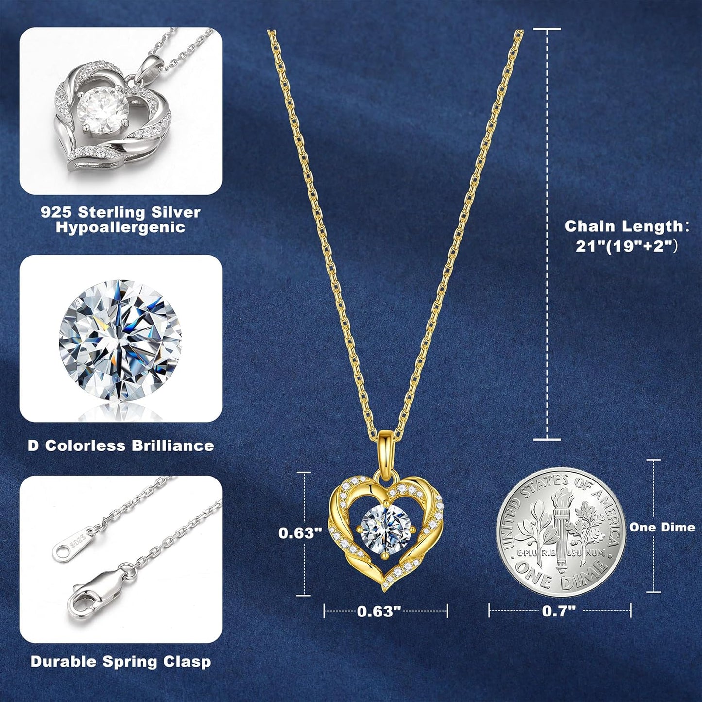 MOOSEA Christmas Gifts for Women Wife, 1-3 Carat D Color VVS1 Clarity Moissanite Heart Pendant Necklaces Anniversary Birthday Gifts for Wife Mom Daughter 925 Sterling Silver Necklace