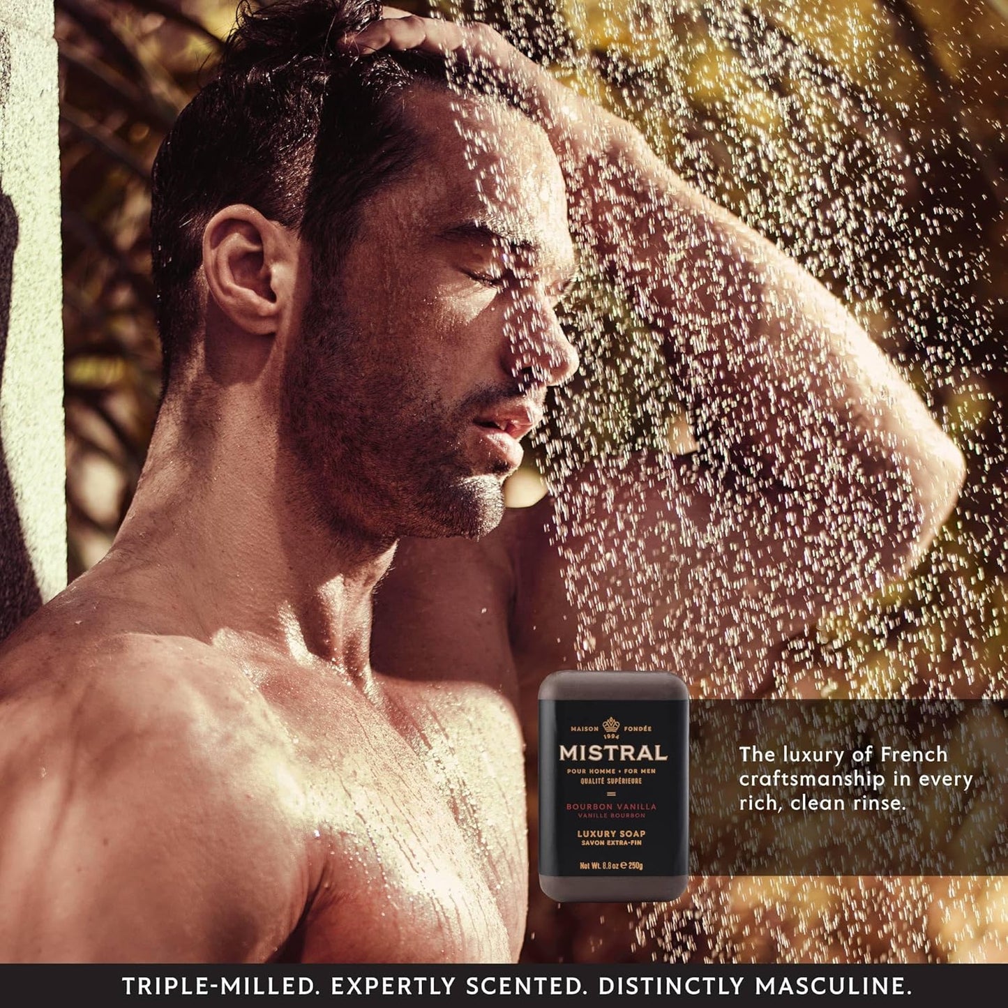 Mistral Bourbon Vanilla Luxury Bar Soap for Men | Men’s Natural Soap Bar | Paraben, Phthalates Free | Moisturizing & Triple-Milled Natural Soap for Men - Made in France | Large, 8.8 oz