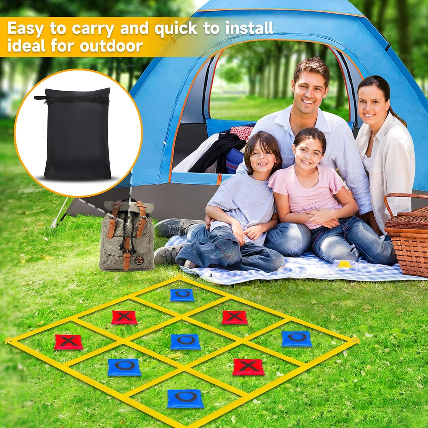 Outdoor Giant Tic Tac Toe Bean Bag Toss Games for Kids Adults Family, Large Outside Lawn Yard Backyard Carnival Field Day Game, Beach Picnic Camping Birthday Party Family Reunion Games