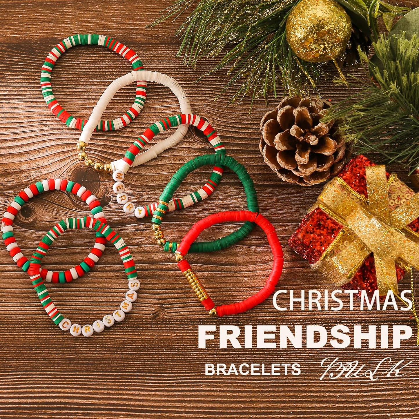 Friendship Bracelets Trendy Heishi Clay Bead Bracelets Stack Gold Beaded Stretch Bracelets for Women Boho Stackable Bracelets Bulk Cute Preppy Jewelry