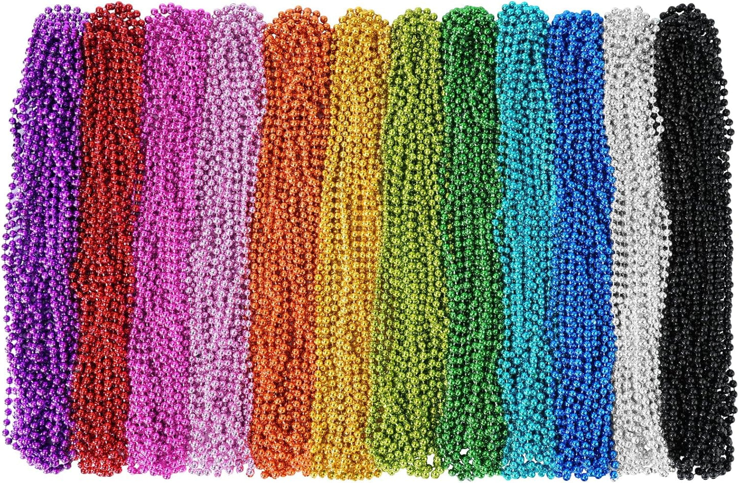 SHAOQINLIN 144 PCS Mardi Gras Beads Necklaces, 33'' Colorful Christmas Necklace Party Beads Round Beaded Necklaces for Mardi Gras, Christmas, Carnival Party Favor in 12 Colors
