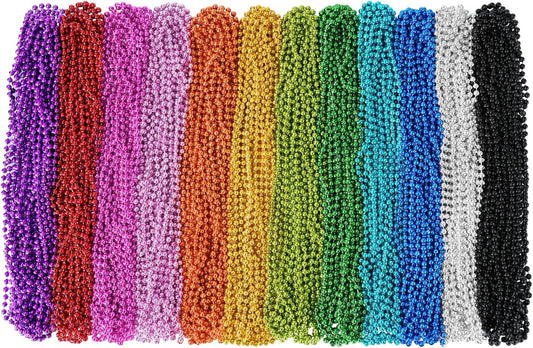 SHAOQINLIN 144 PCS Mardi Gras Beads Necklaces, 33'' Colorful Christmas Necklace Party Beads Round Beaded Necklaces for Mardi Gras, Christmas, Carnival Party Favor in 12 Colors