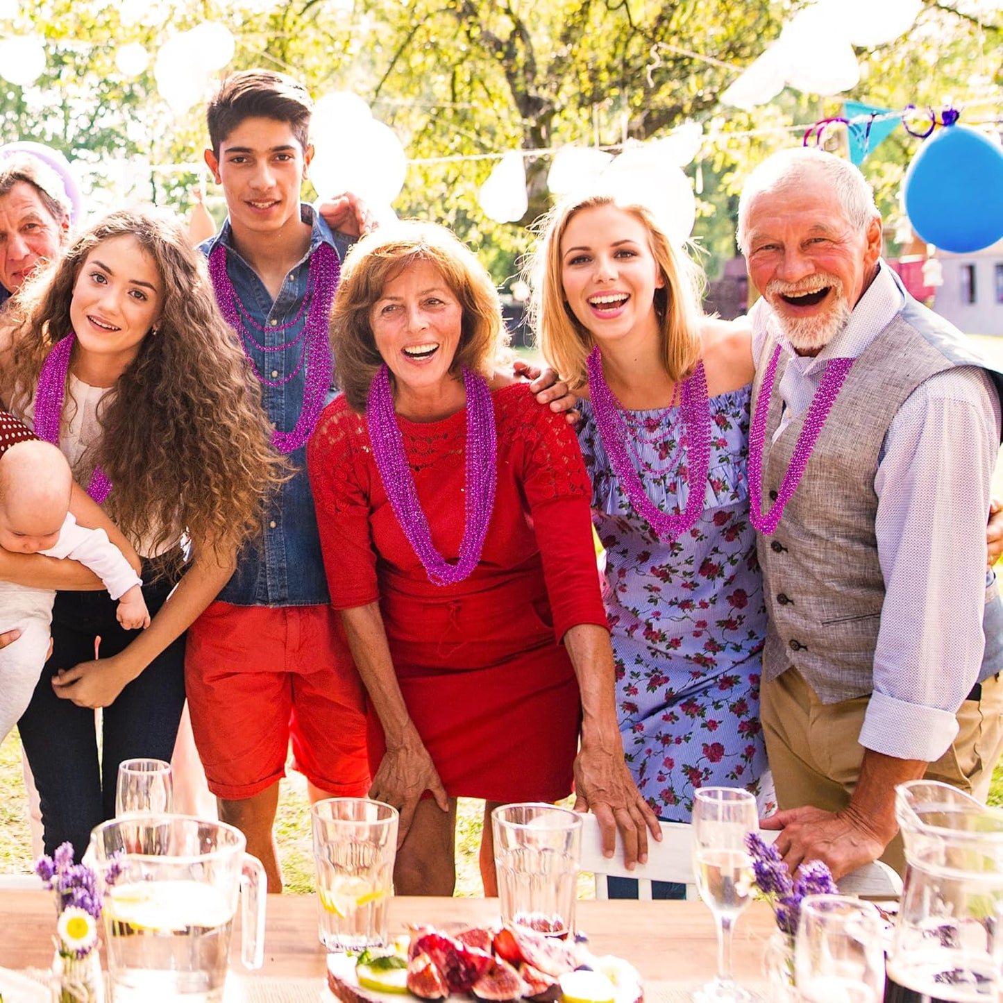 120PCS Mardi Gras Beads, 33 IN Bead Necklace, Rosered Mardi Gras Accessories, Party Costume Beads Parade Throws Bulk for Christmas Baby Shower Pirate Party Favors Supplies Decor