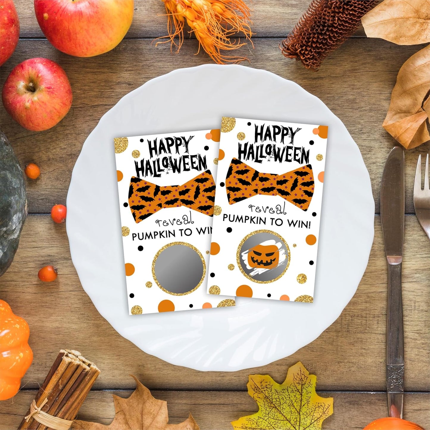 3.5" x 2.1" Halloween Themed Scratch Cards - 40 Happy Halloween Bat Bowtie Game Cards - Horror Party, Theme Party, Wedding Bridal Party and Raffle - A02