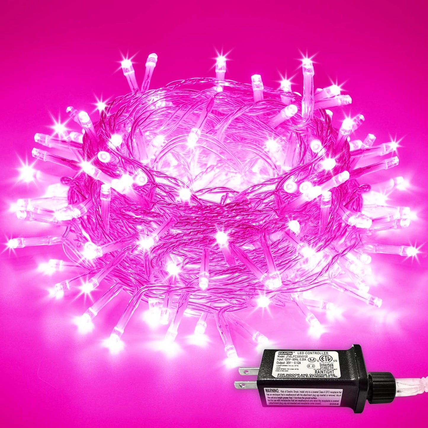JMEXSUSS 200 LED Pink Christmas Lights for Decor, 66ft Pink String Lights Indoor Outdoor Clear Wire, Rose Color LED Fairy Light Plug in for Girls Room Wall Christmas Tree Party Decorations