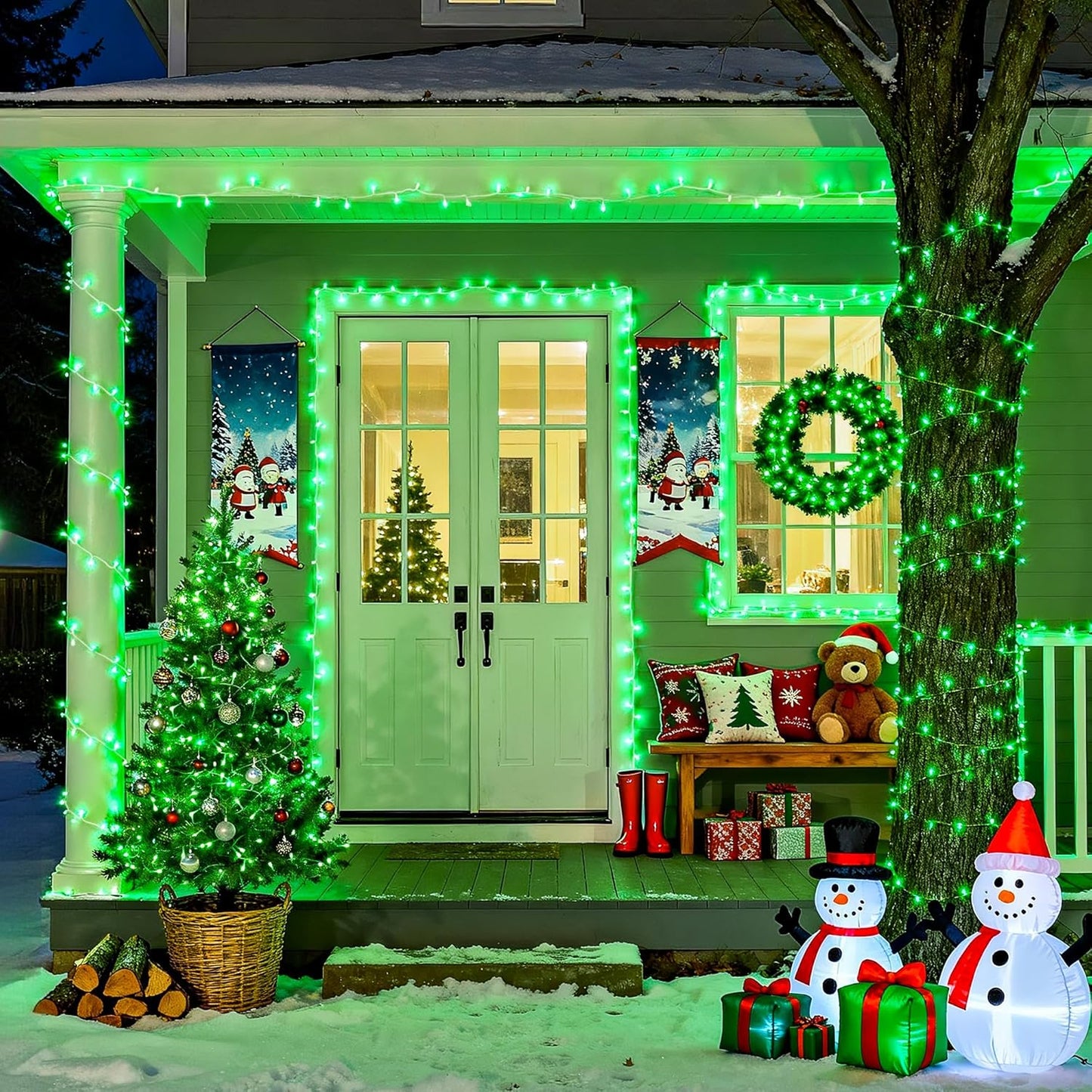 JMEXSUSS Green Christmas Lights Clear Wire, 66ft 200 LED Green Lights for Christmas Decor, Connectable Evergreen String Light Indoor Outdoor for Christmas Tree Home Garden Xmas Decorations