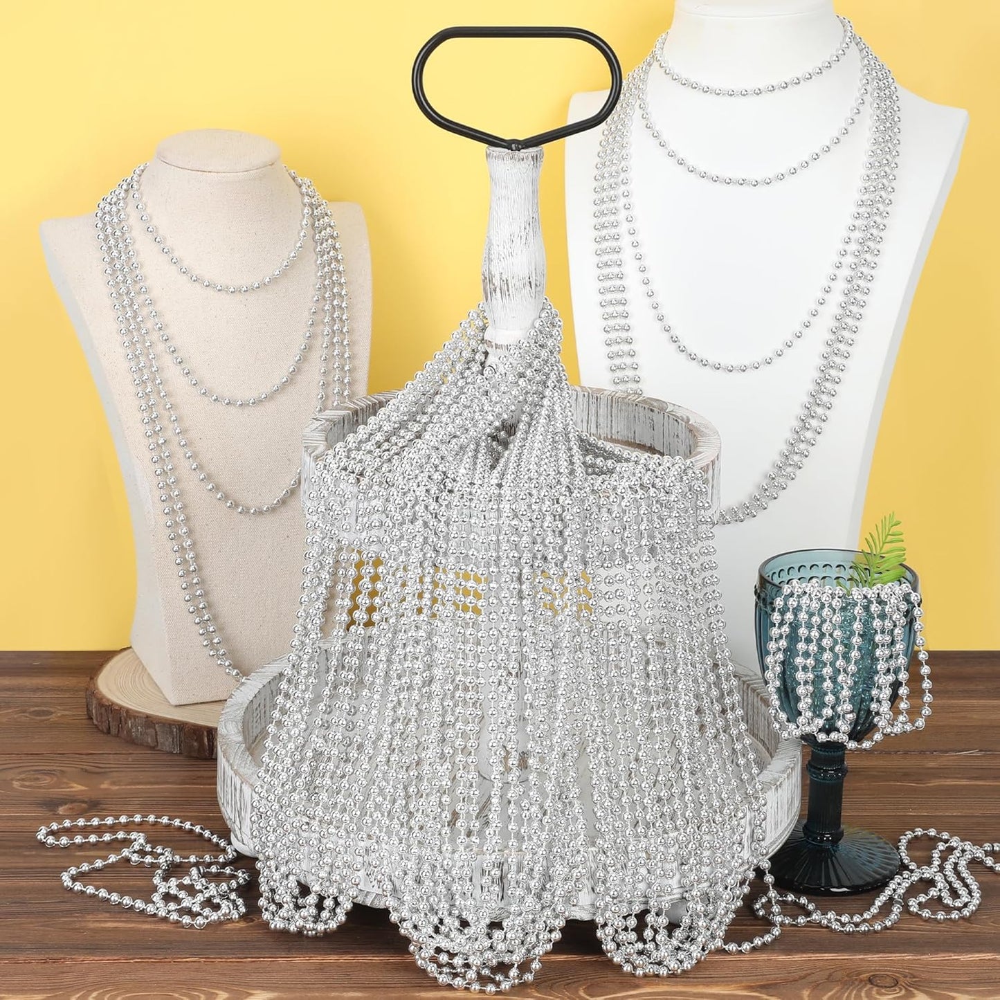 30PCS Bead Necklace, Silver Christmas Bead Stuff Party Favors, 33" Xmas Festival Necklaces Accessorie Bulk, Mardi Gras Beads Parade Throw Accessories for Wedding Birthday Celebrations Decorations