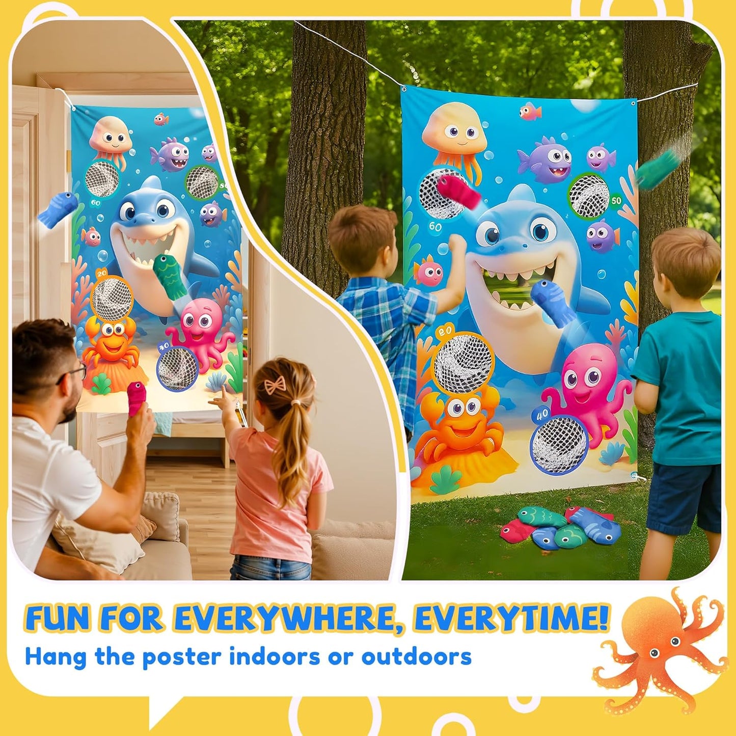 3-in-1 Carnival Games Set with Wooden Ring Toss, Bean Bags & Rope Rings | Outdoor & Indoor Toys for Kids, Adults, Family | Lawn Games for Garden, Birthday Party, Backyard Fun