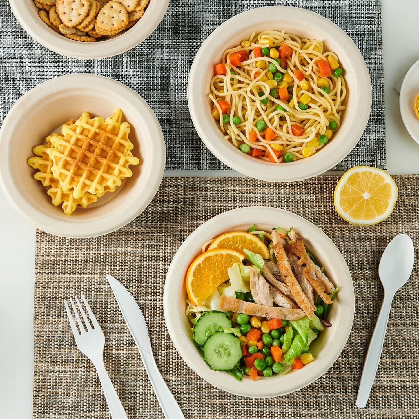 ECOLipak 150 Pack Compostable Disposable Paper Bowls, 12 OZ Bagasse Heavy duty Biodegradable Eco Friendly Sugarcane Soup Bowls for Salad Dessert(Nature)